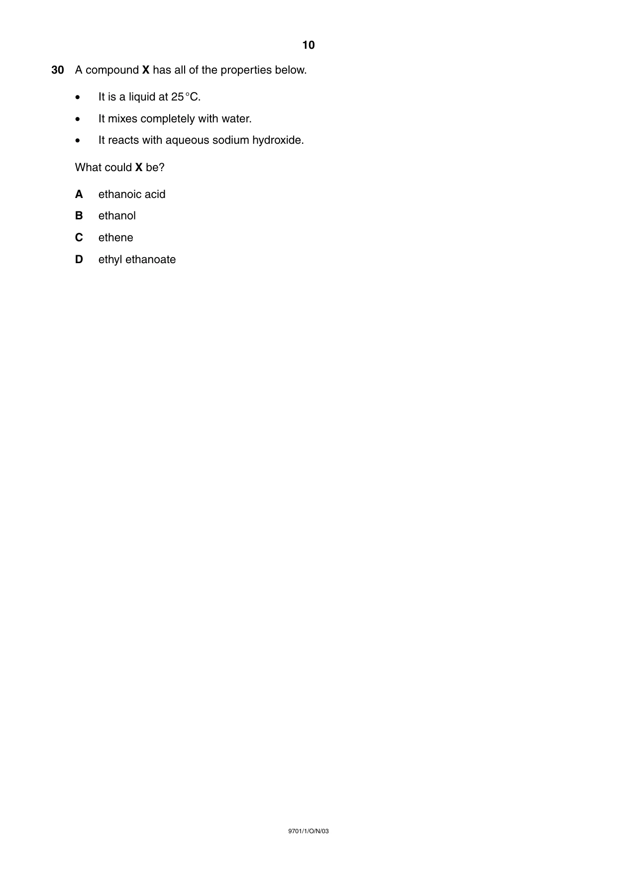Cambridge A Level Chemistry 9701 2003 Oct/Nov Paper 1 · Variant 1 question paper, page 10 of 16
