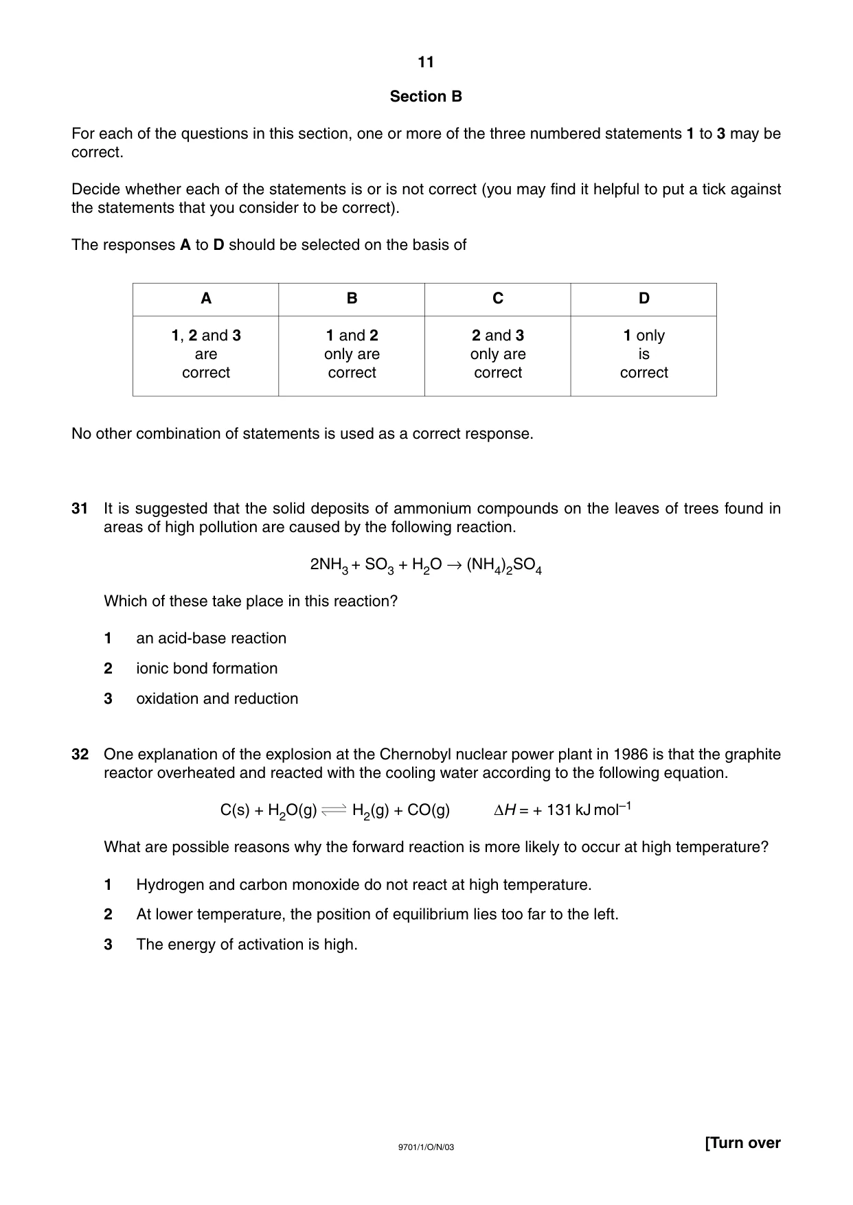 Cambridge A Level Chemistry 9701 2003 Oct/Nov Paper 1 · Variant 1 question paper, page 11 of 16