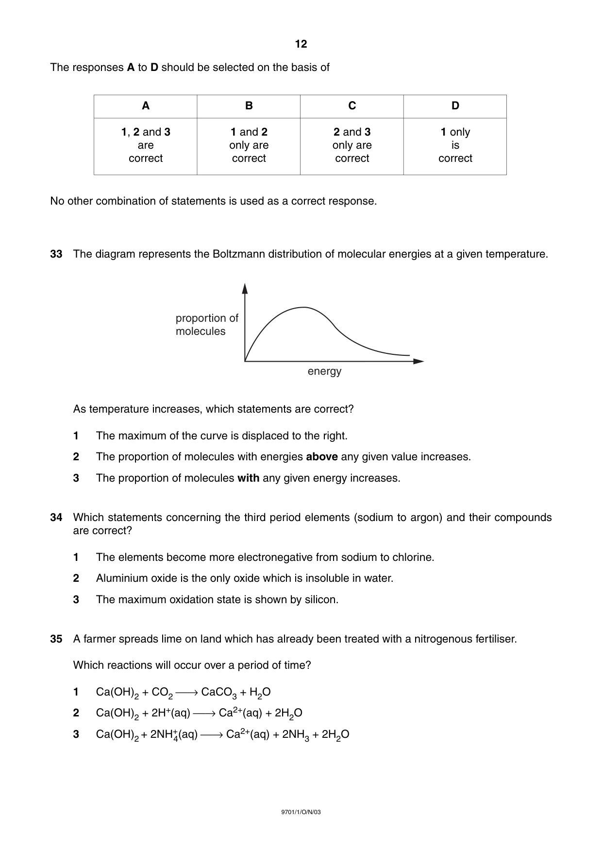 Cambridge A Level Chemistry 9701 2003 Oct/Nov Paper 1 · Variant 1 question paper, page 12 of 16