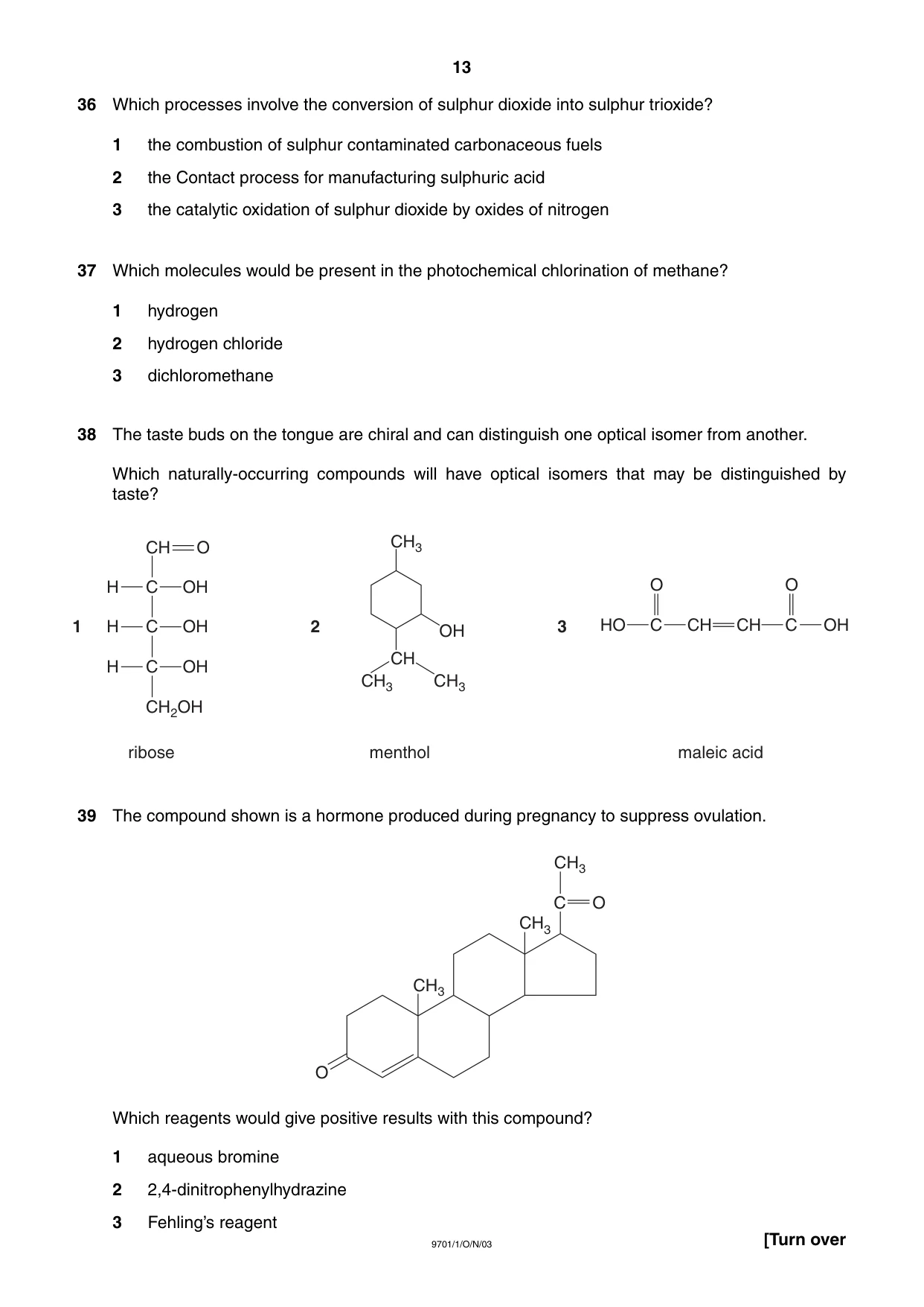 Cambridge A Level Chemistry 9701 2003 Oct/Nov Paper 1 · Variant 1 question paper, page 13 of 16