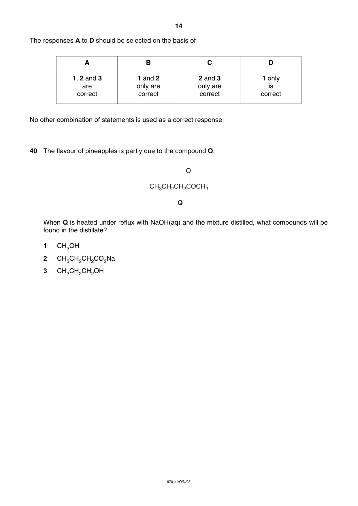 Cambridge A Level Chemistry 9701 2003 Oct/Nov Paper 1 · Variant 1 question paper, page 14 of 16