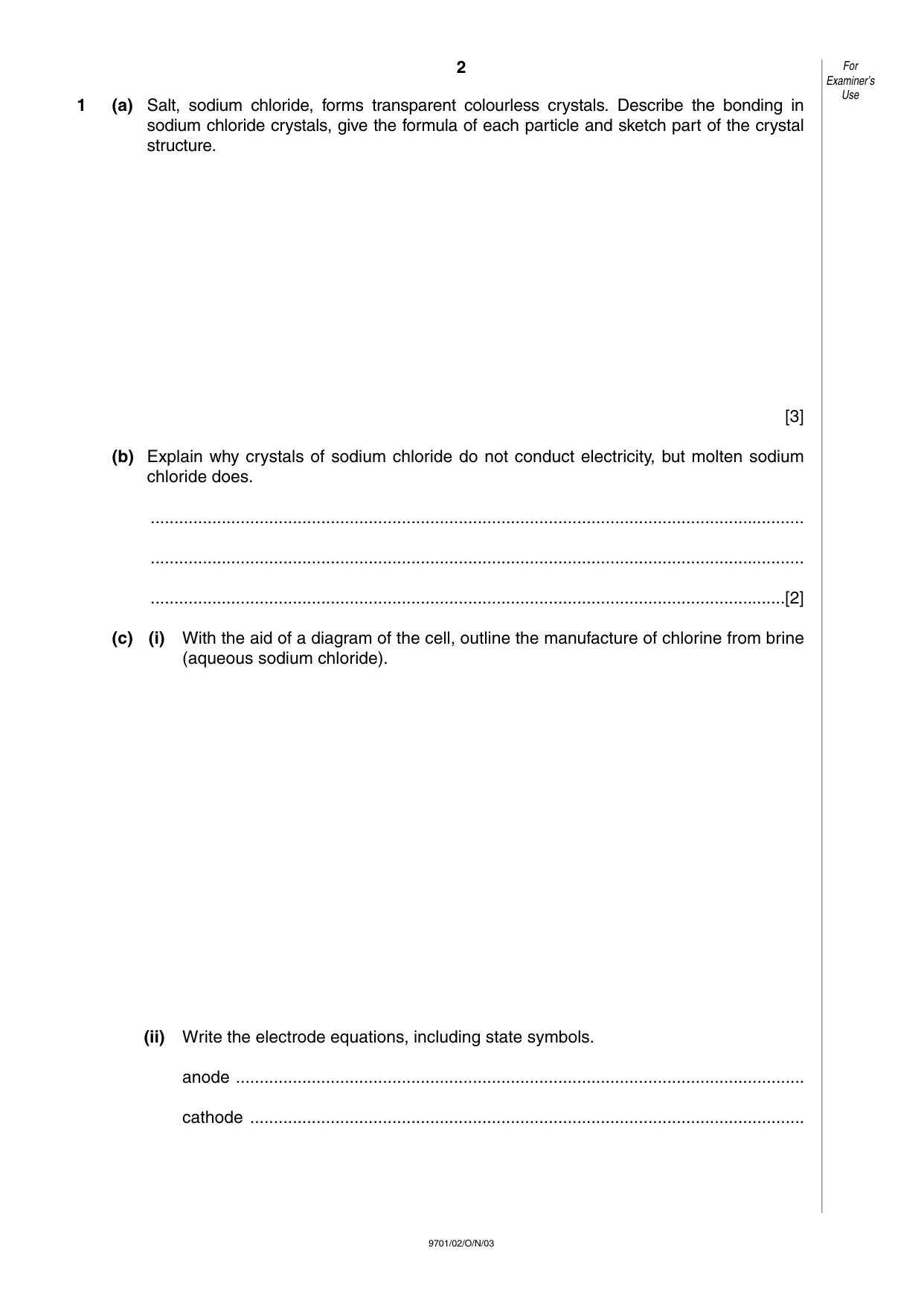 Cambridge A Level Chemistry 9701 2003 Oct/Nov Paper 2 · Variant 1 question paper, page 2 of 12