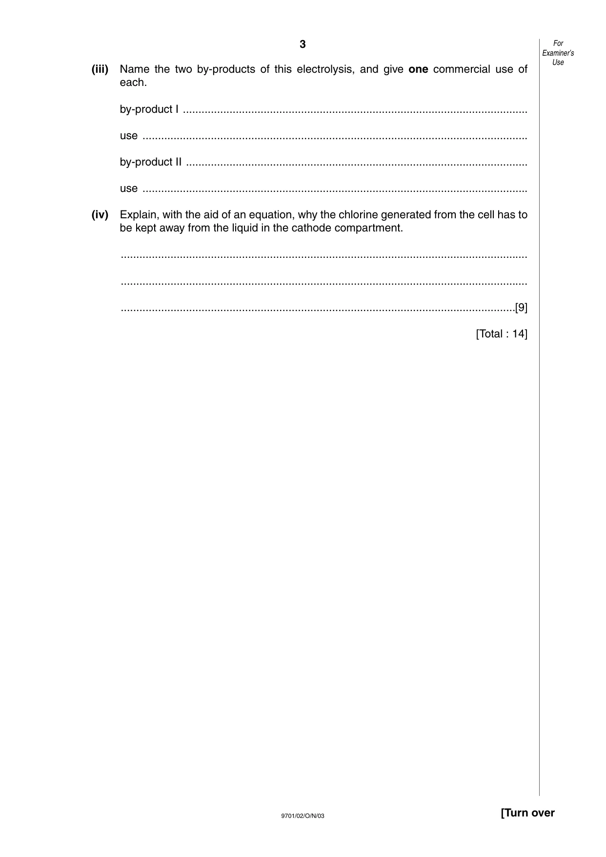 Cambridge A Level Chemistry 9701 2003 Oct/Nov Paper 2 · Variant 1 question paper, page 3 of 12