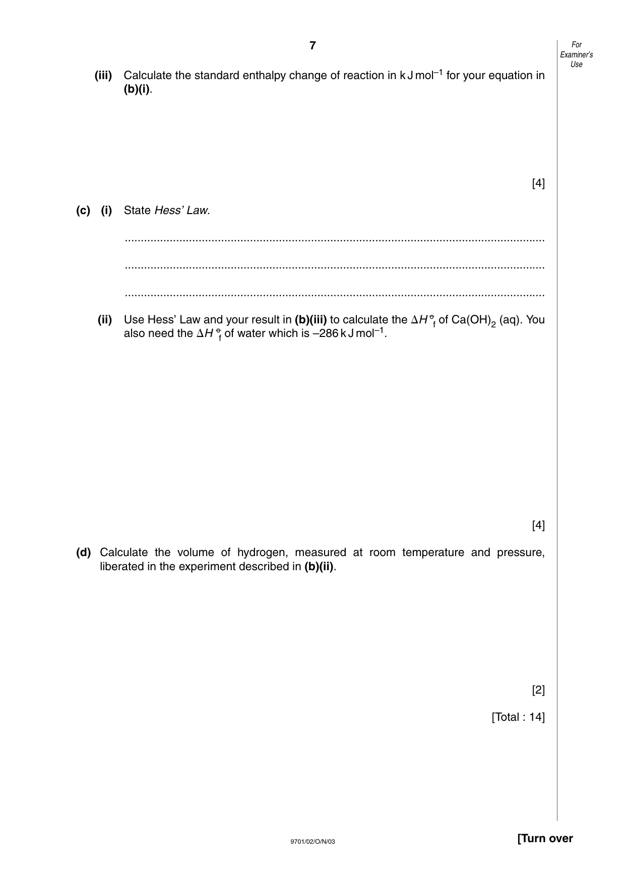 Cambridge A Level Chemistry 9701 2003 Oct/Nov Paper 2 · Variant 1 question paper, page 7 of 12