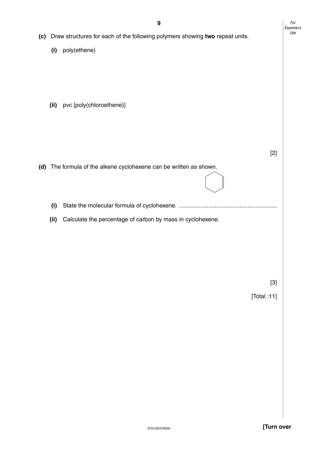 Cambridge A Level Chemistry 9701 2003 Oct/Nov Paper 2 · Variant 1 question paper, page 9 of 12