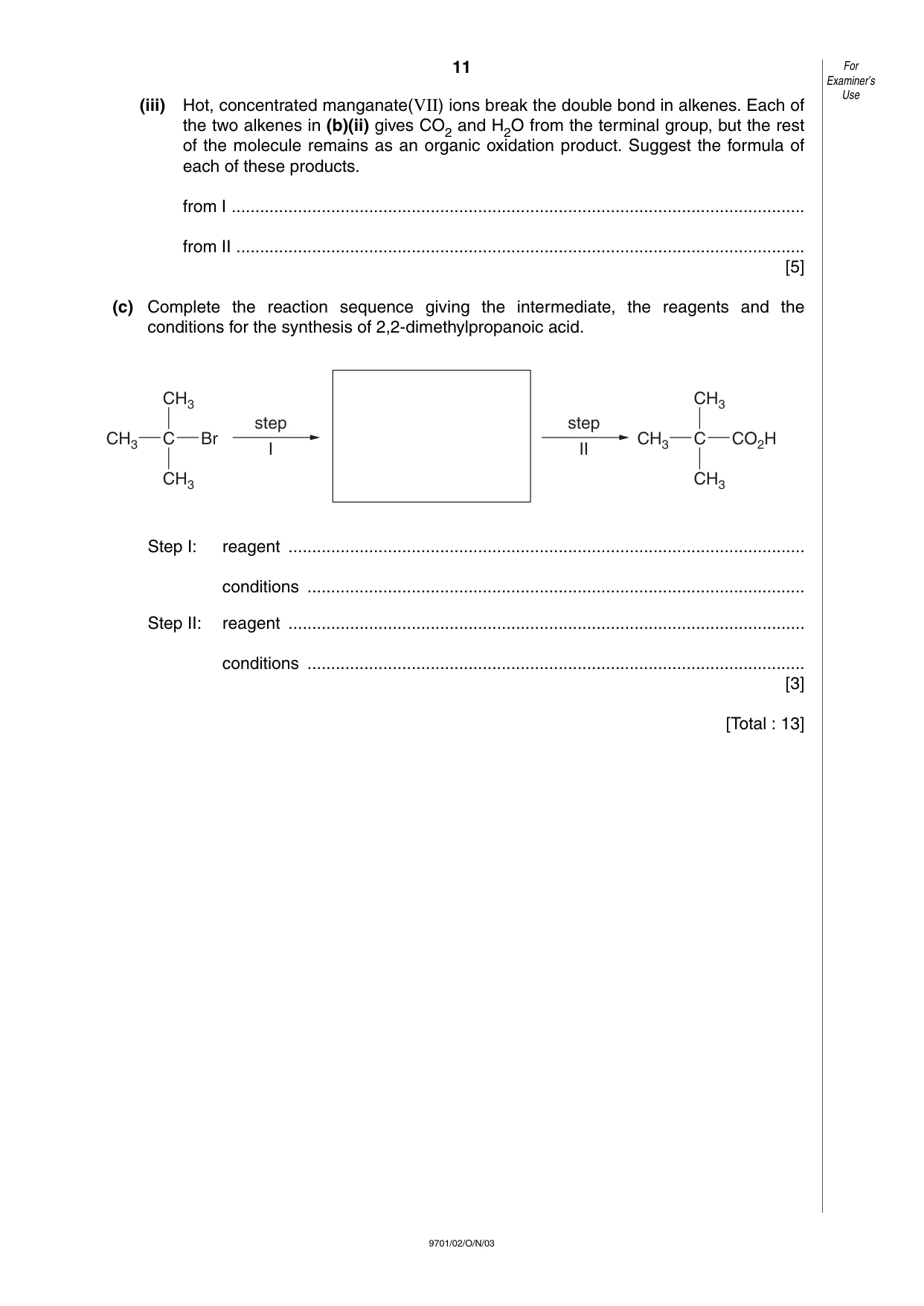 Cambridge A Level Chemistry 9701 2003 Oct/Nov Paper 2 · Variant 1 question paper, page 11 of 12