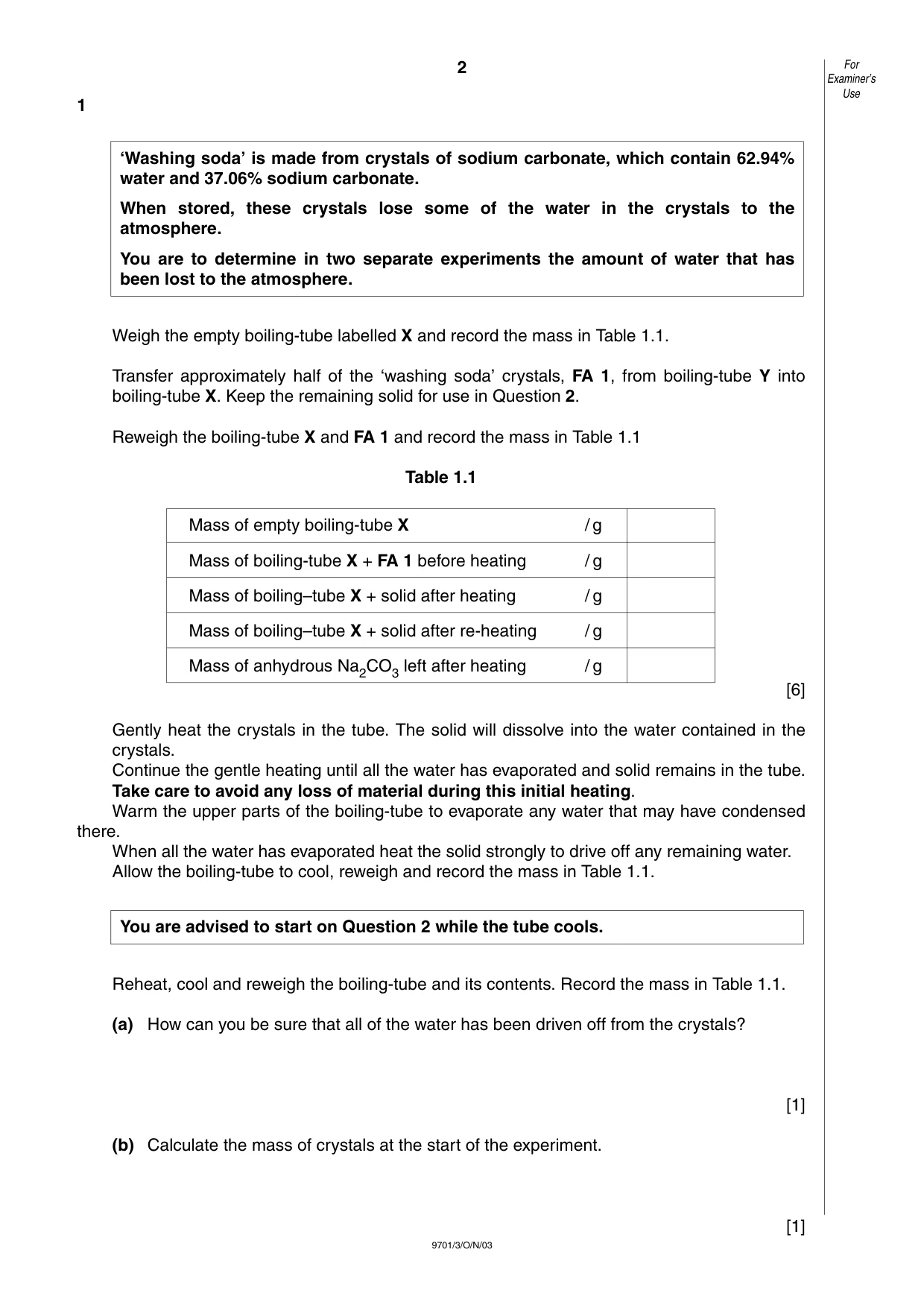 Cambridge A Level Chemistry 9701 2003 Oct/Nov Paper 3 · Variant 1 question paper, page 2 of 8