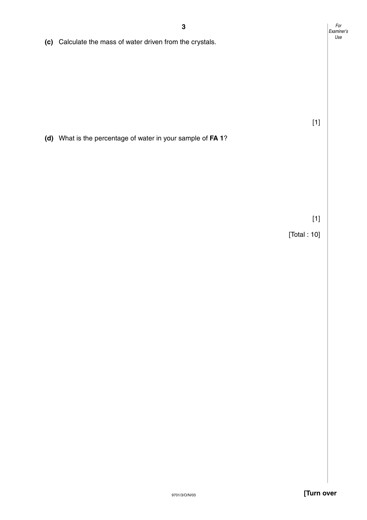 Cambridge A Level Chemistry 9701 2003 Oct/Nov Paper 3 · Variant 1 question paper, page 3 of 8