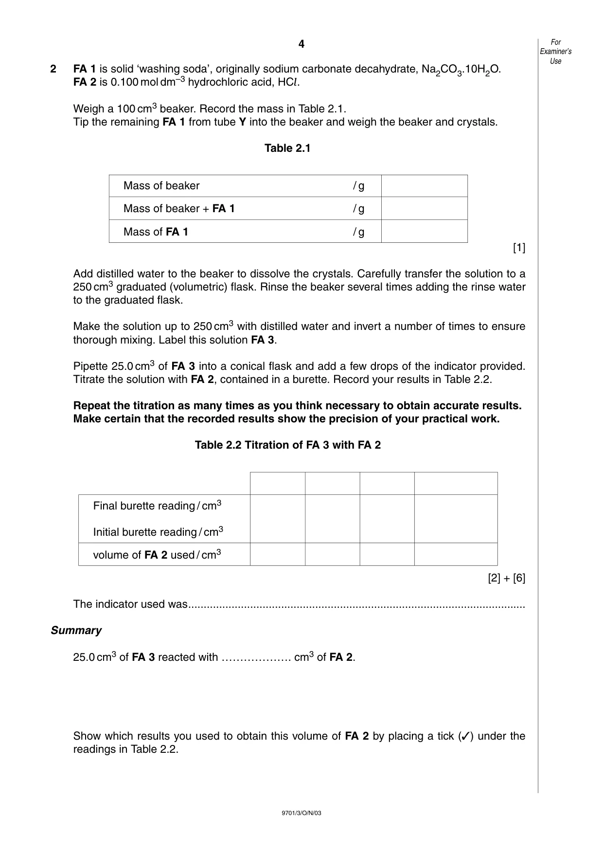Cambridge A Level Chemistry 9701 2003 Oct/Nov Paper 3 · Variant 1 question paper, page 4 of 8