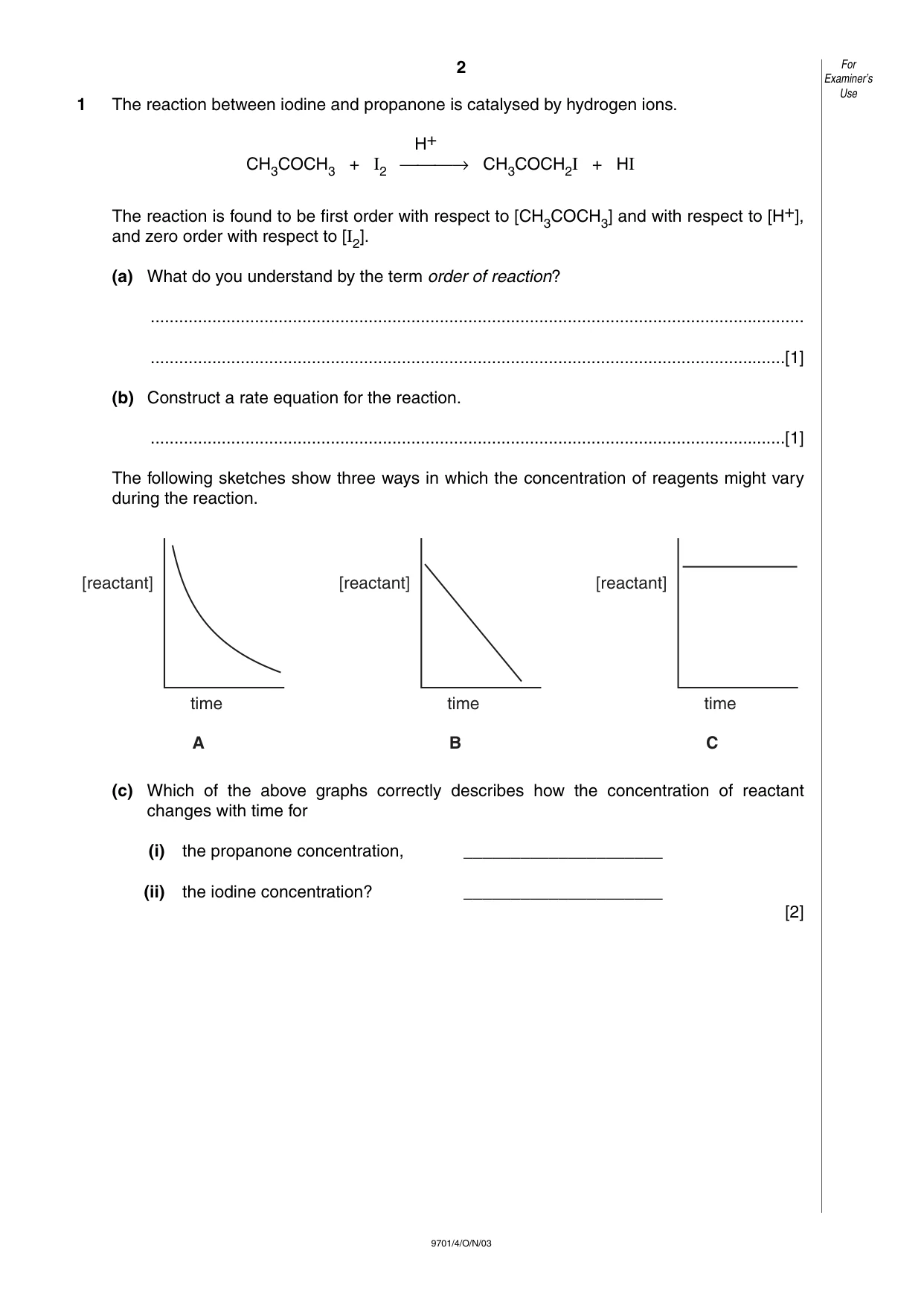Cambridge A Level Chemistry 9701 2003 Oct/Nov Paper 4 · Variant 1 question paper, page 2 of 12