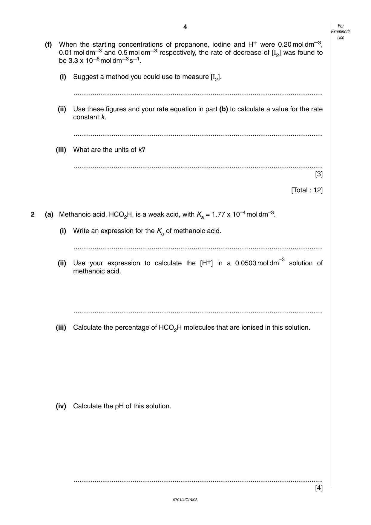 Cambridge A Level Chemistry 9701 2003 Oct/Nov Paper 4 · Variant 1 question paper, page 4 of 12