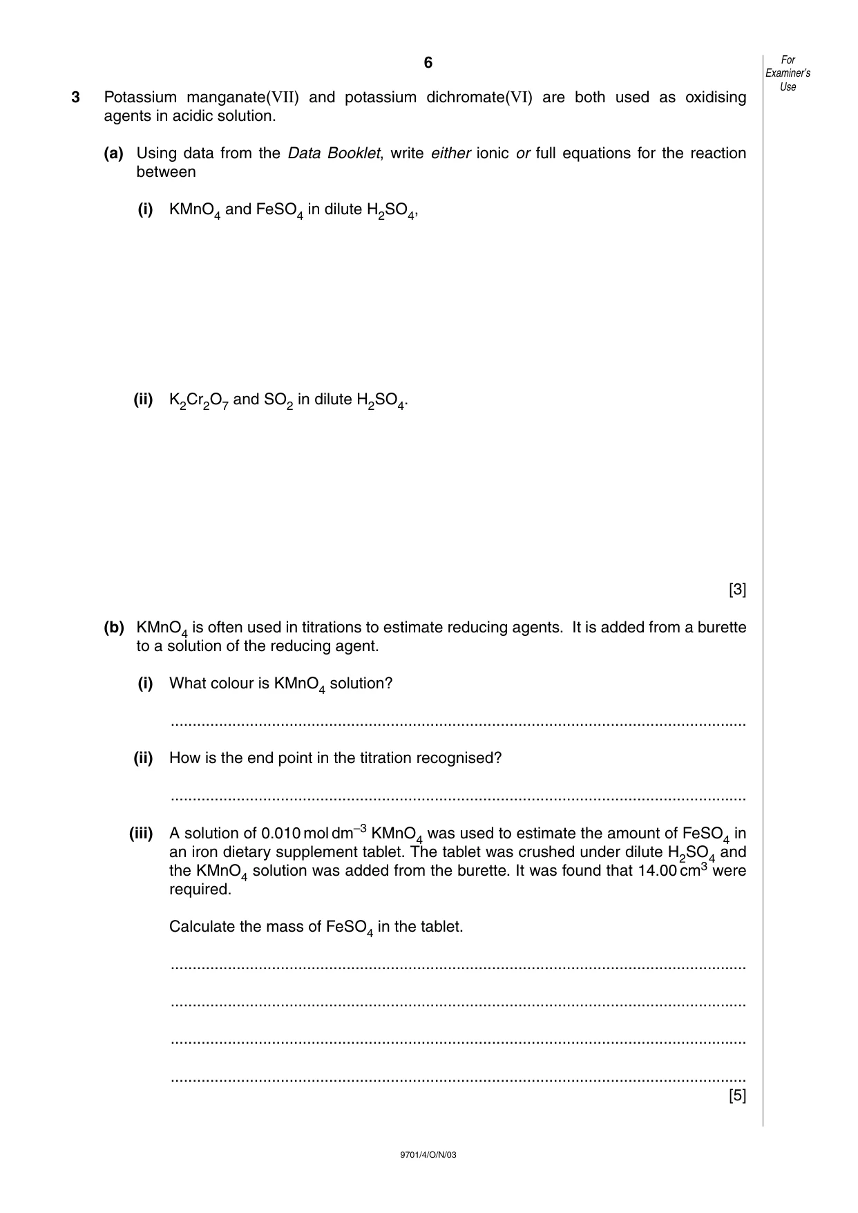 Cambridge A Level Chemistry 9701 2003 Oct/Nov Paper 4 · Variant 1 question paper, page 6 of 12