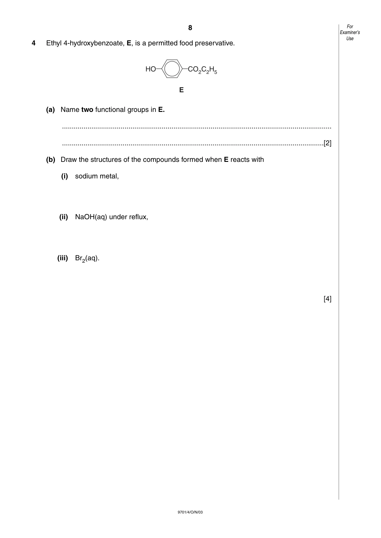 Cambridge A Level Chemistry 9701 2003 Oct/Nov Paper 4 · Variant 1 question paper, page 8 of 12
