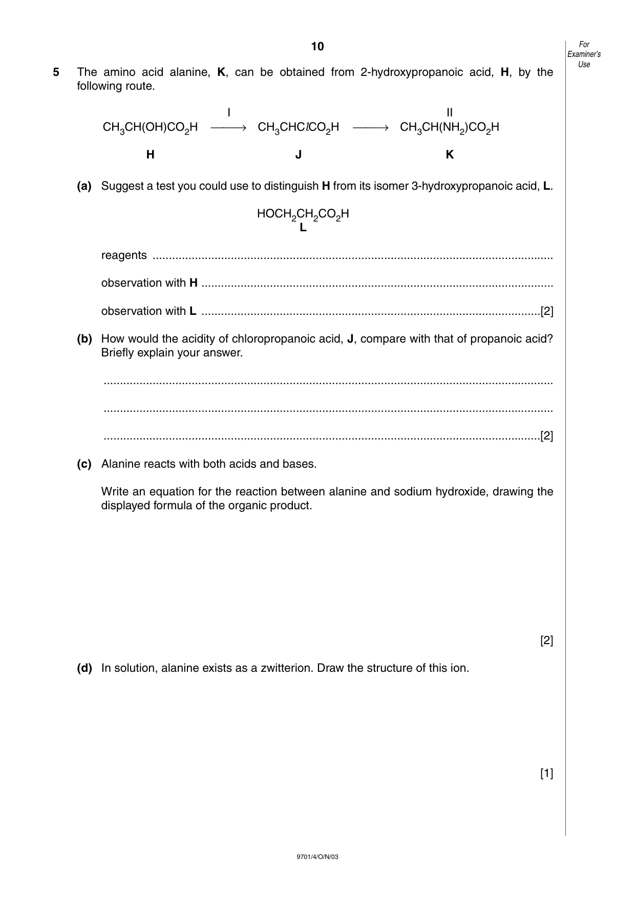 Cambridge A Level Chemistry 9701 2003 Oct/Nov Paper 4 · Variant 1 question paper, page 10 of 12