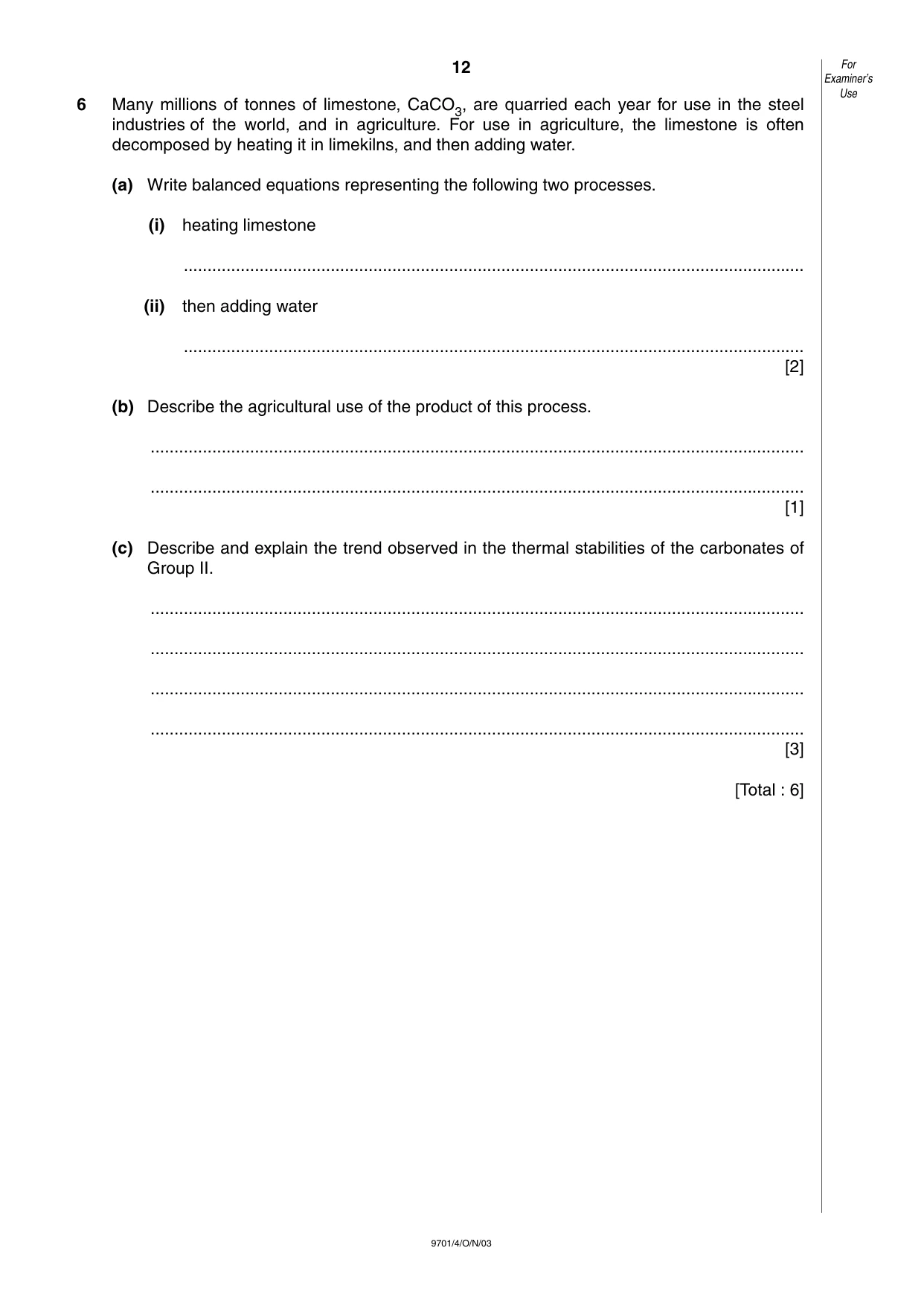Cambridge A Level Chemistry 9701 2003 Oct/Nov Paper 4 · Variant 1 question paper, page 12 of 12