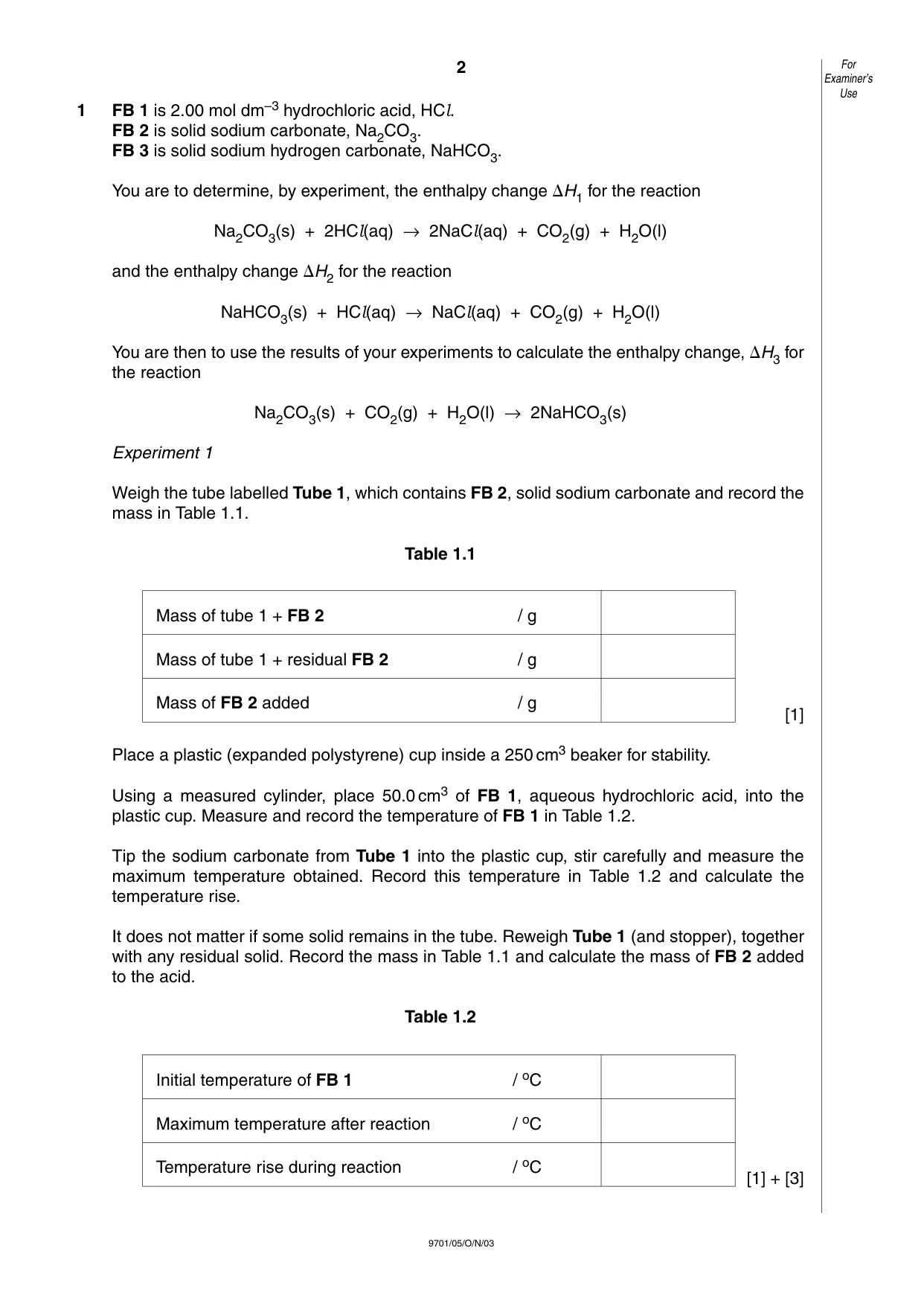Cambridge A Level Chemistry 9701 2003 Oct/Nov Paper 5 · Variant 1 question paper, page 2 of 12