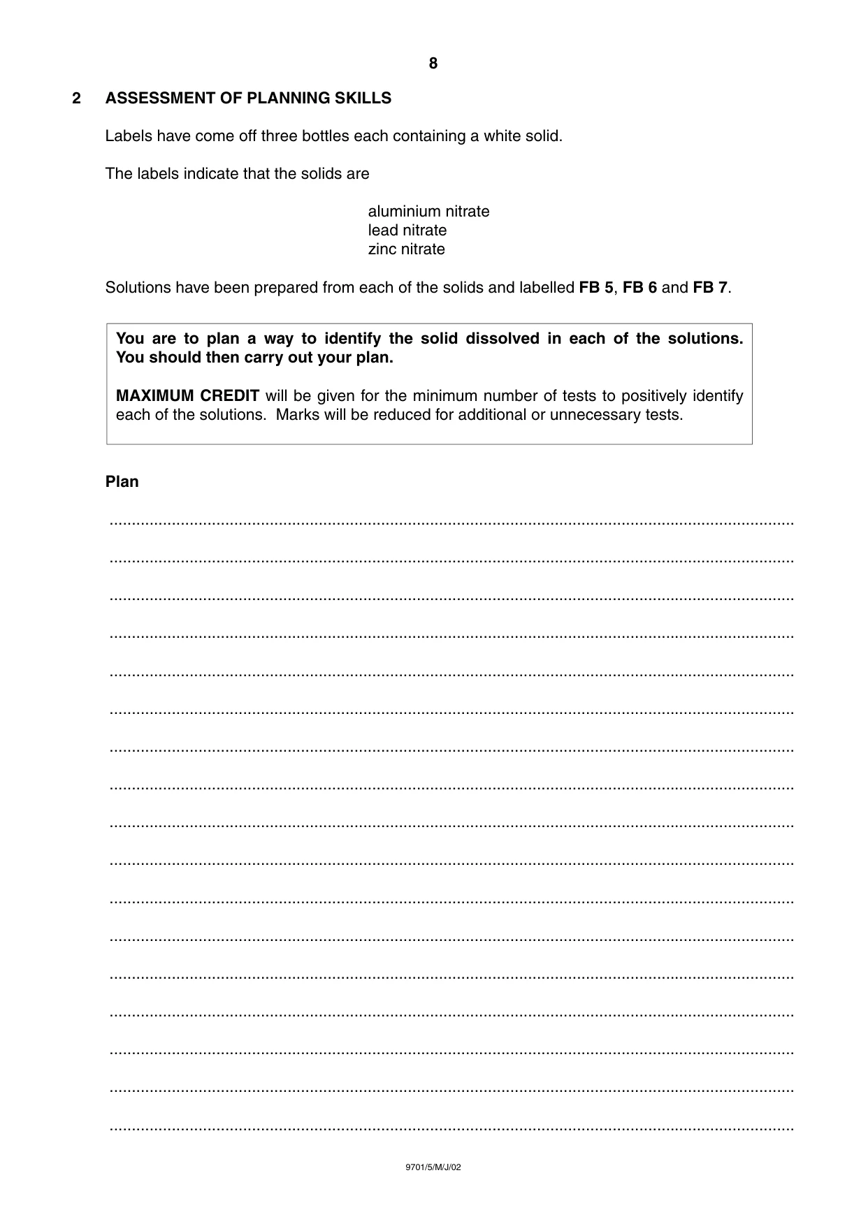 Cambridge A Level Chemistry 9701 2003 Oct/Nov Paper 5 · Variant 1 question paper, page 8 of 12