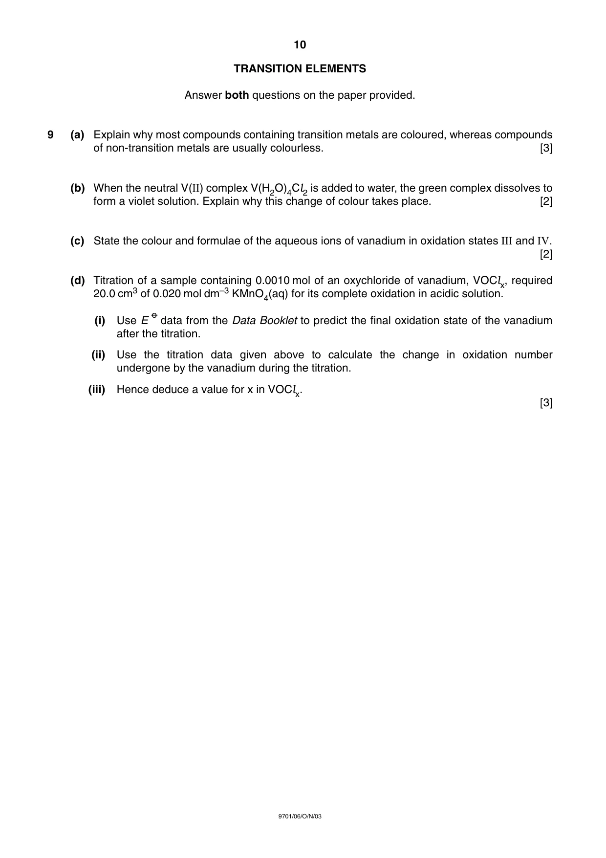 Cambridge A Level Chemistry 9701 2003 Oct/Nov Paper 6 · Variant 1 question paper, page 10 of 12