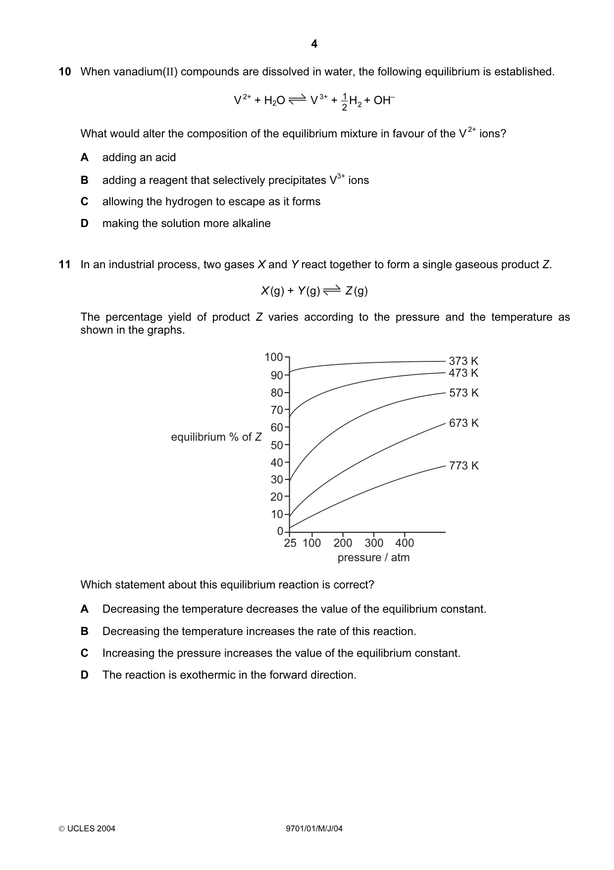 Cambridge A Level Chemistry 9701 2004 May/June Paper 1 · Variant 1 question paper, page 4 of 16