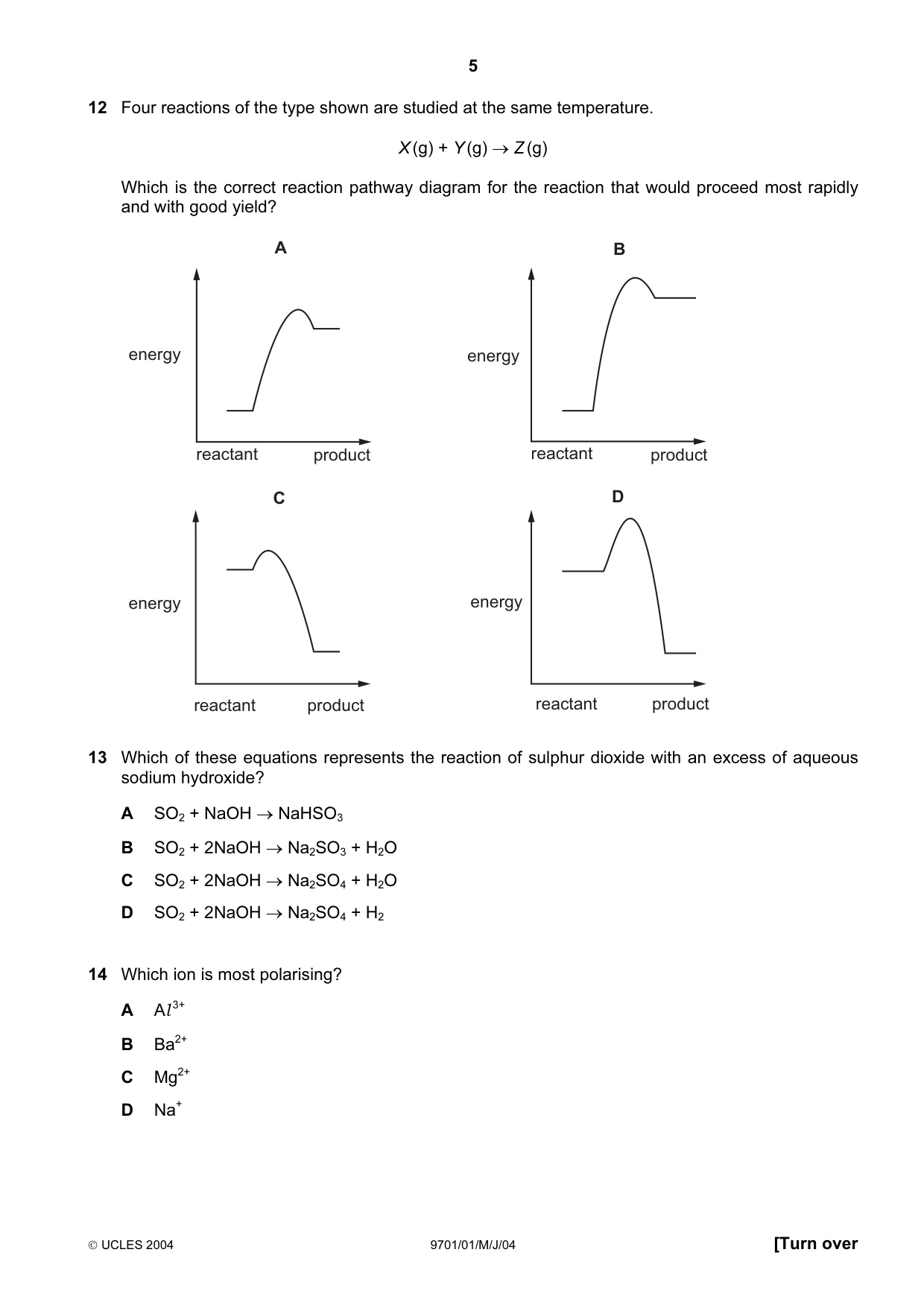 Cambridge A Level Chemistry 9701 2004 May/June Paper 1 · Variant 1 question paper, page 5 of 16
