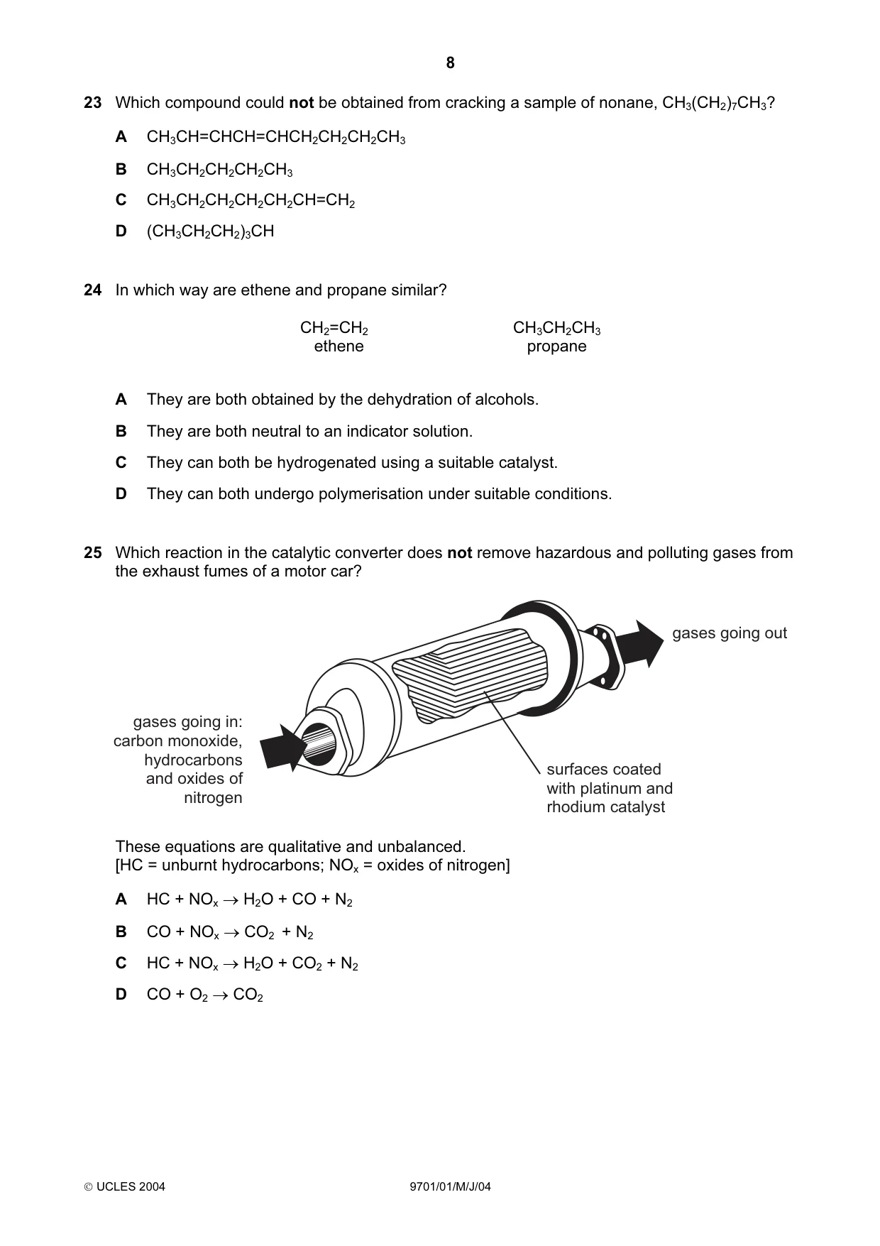 Cambridge A Level Chemistry 9701 2004 May/June Paper 1 · Variant 1 question paper, page 8 of 16