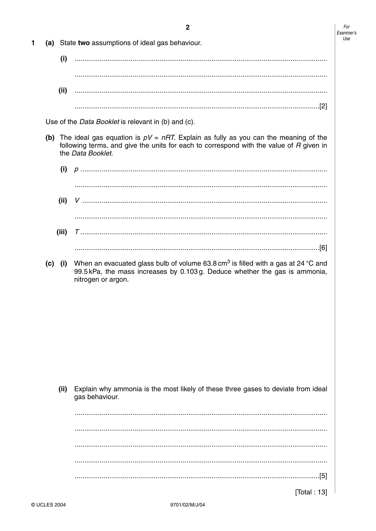 Cambridge A Level Chemistry 9701 2004 May/June Paper 2 · Variant 1 question paper, page 2 of 8