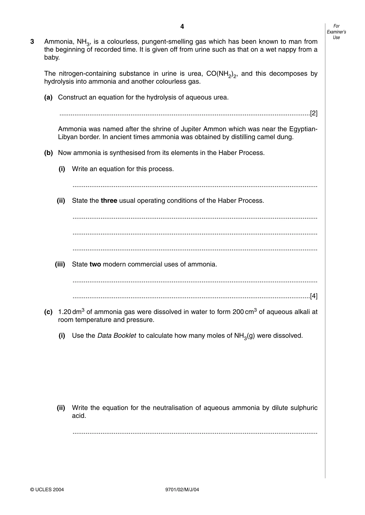 Cambridge A Level Chemistry 9701 2004 May/June Paper 2 · Variant 1 question paper, page 4 of 8