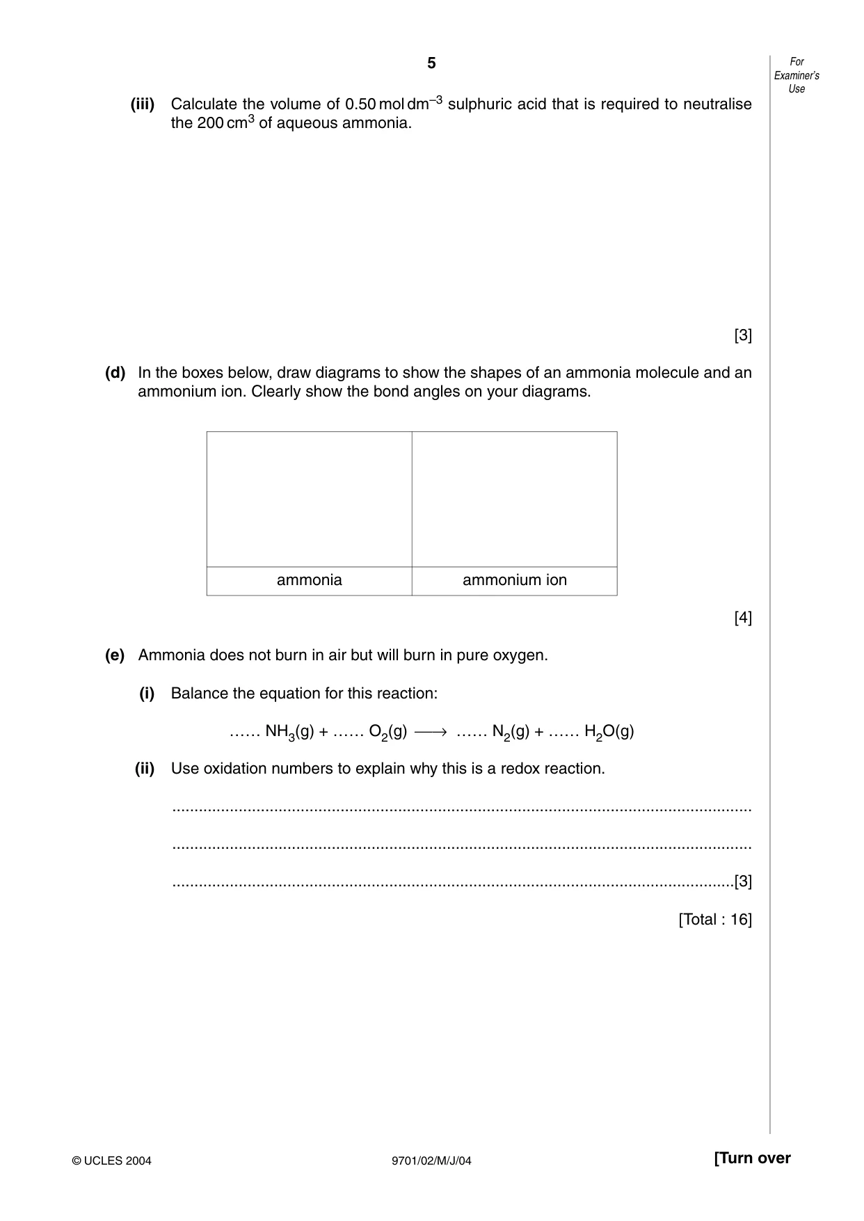 Cambridge A Level Chemistry 9701 2004 May/June Paper 2 · Variant 1 question paper, page 5 of 8