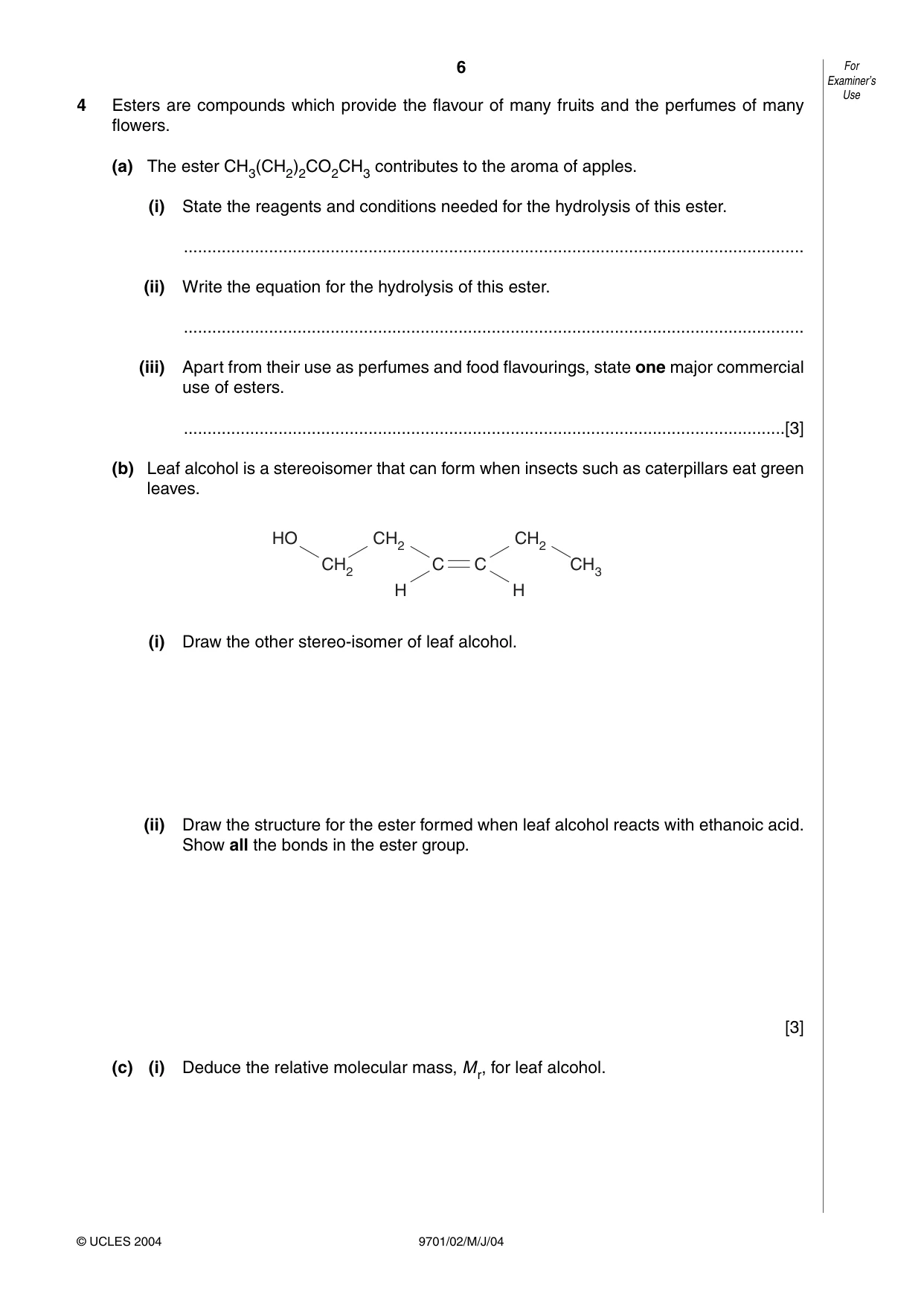 Cambridge A Level Chemistry 9701 2004 May/June Paper 2 · Variant 1 question paper, page 6 of 8