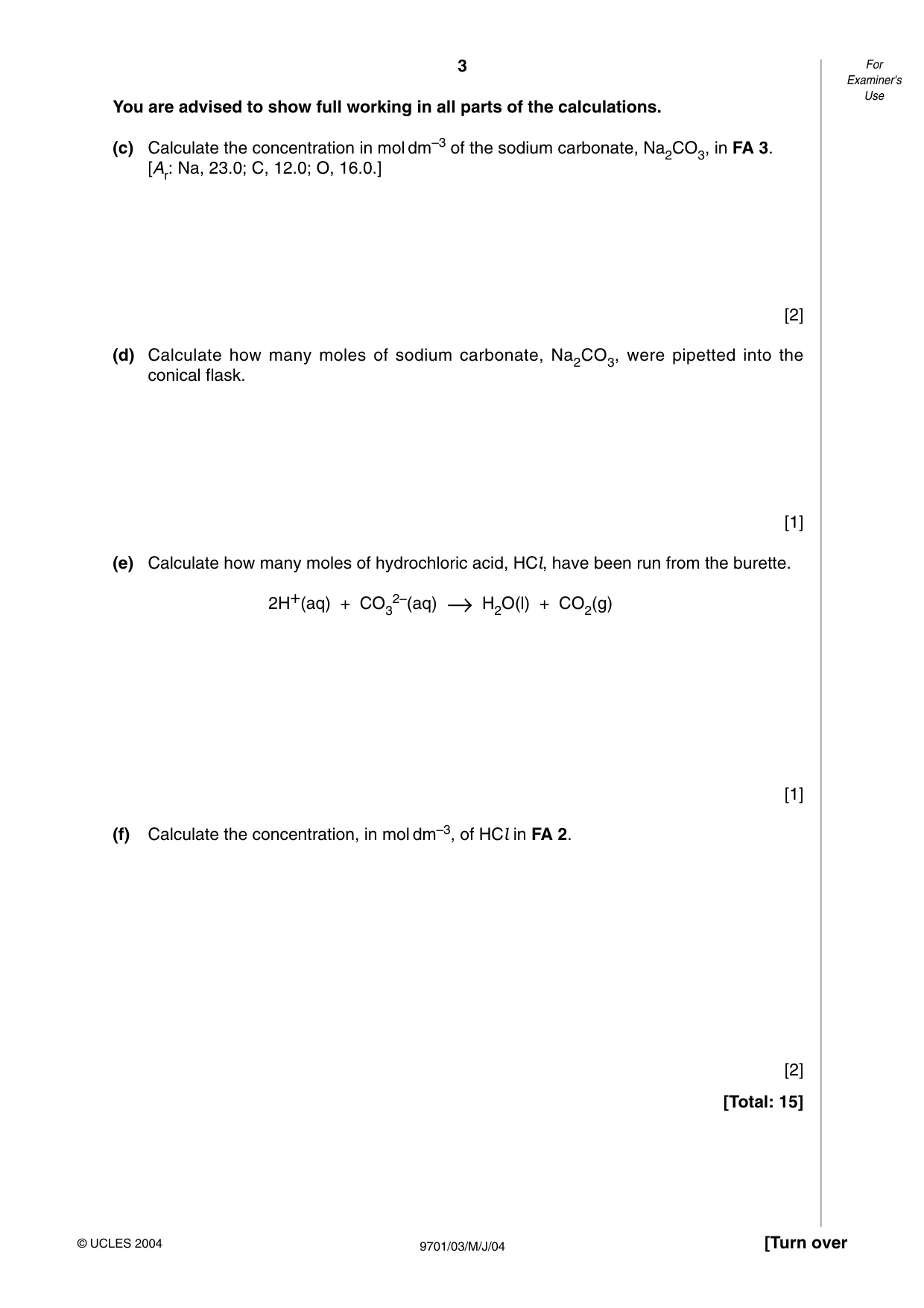 Cambridge A Level Chemistry 9701 2004 May/June Paper 3 · Variant 1 question paper, page 3 of 8