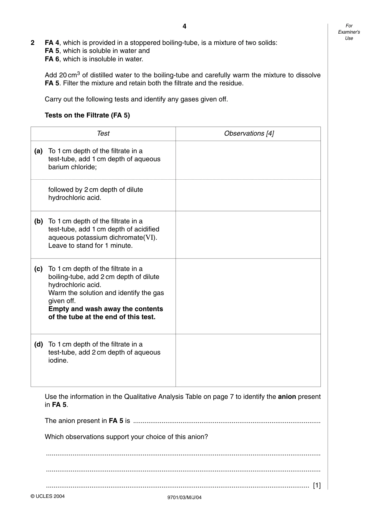 Cambridge A Level Chemistry 9701 2004 May/June Paper 3 · Variant 1 question paper, page 4 of 8