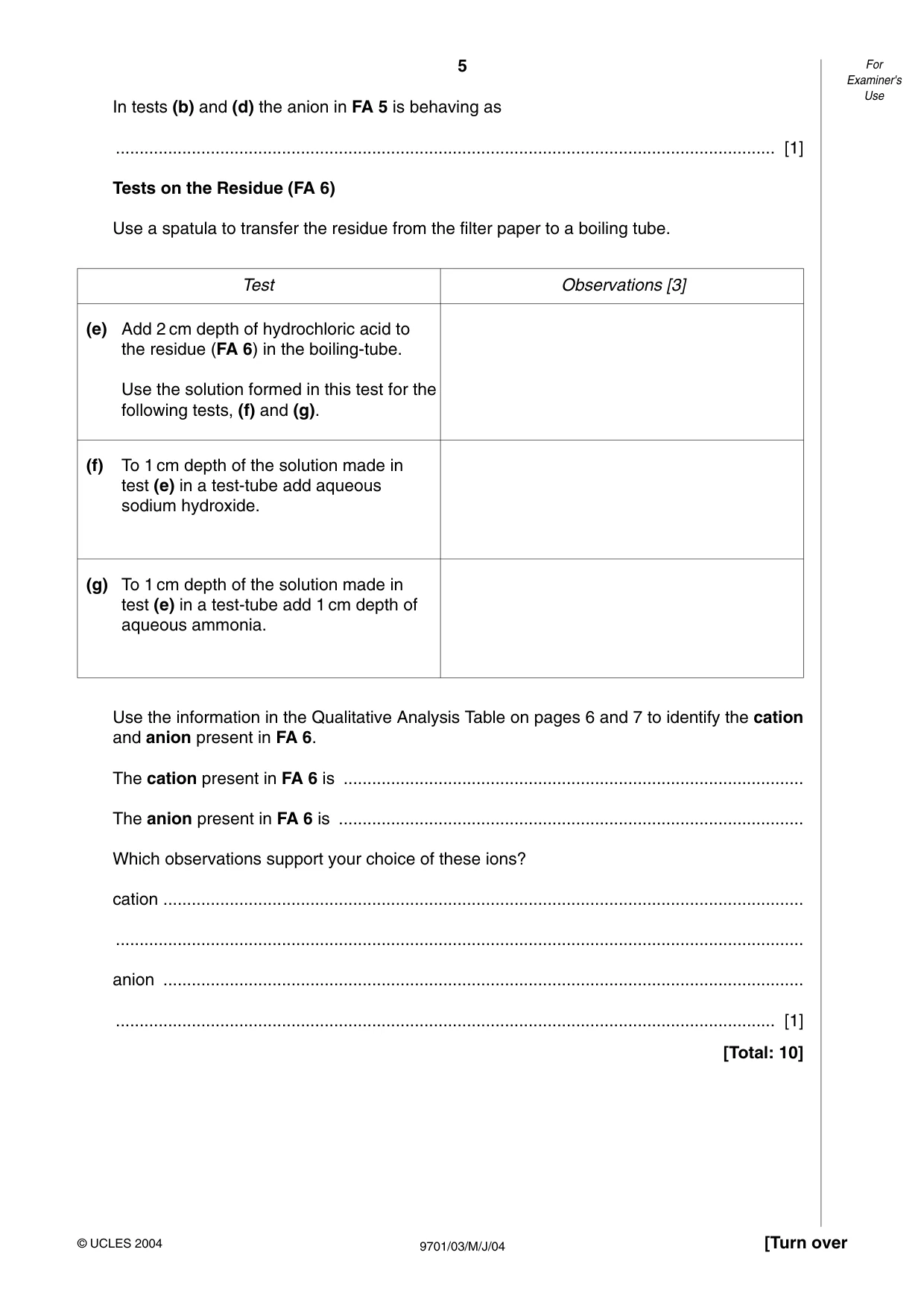 Cambridge A Level Chemistry 9701 2004 May/June Paper 3 · Variant 1 question paper, page 5 of 8