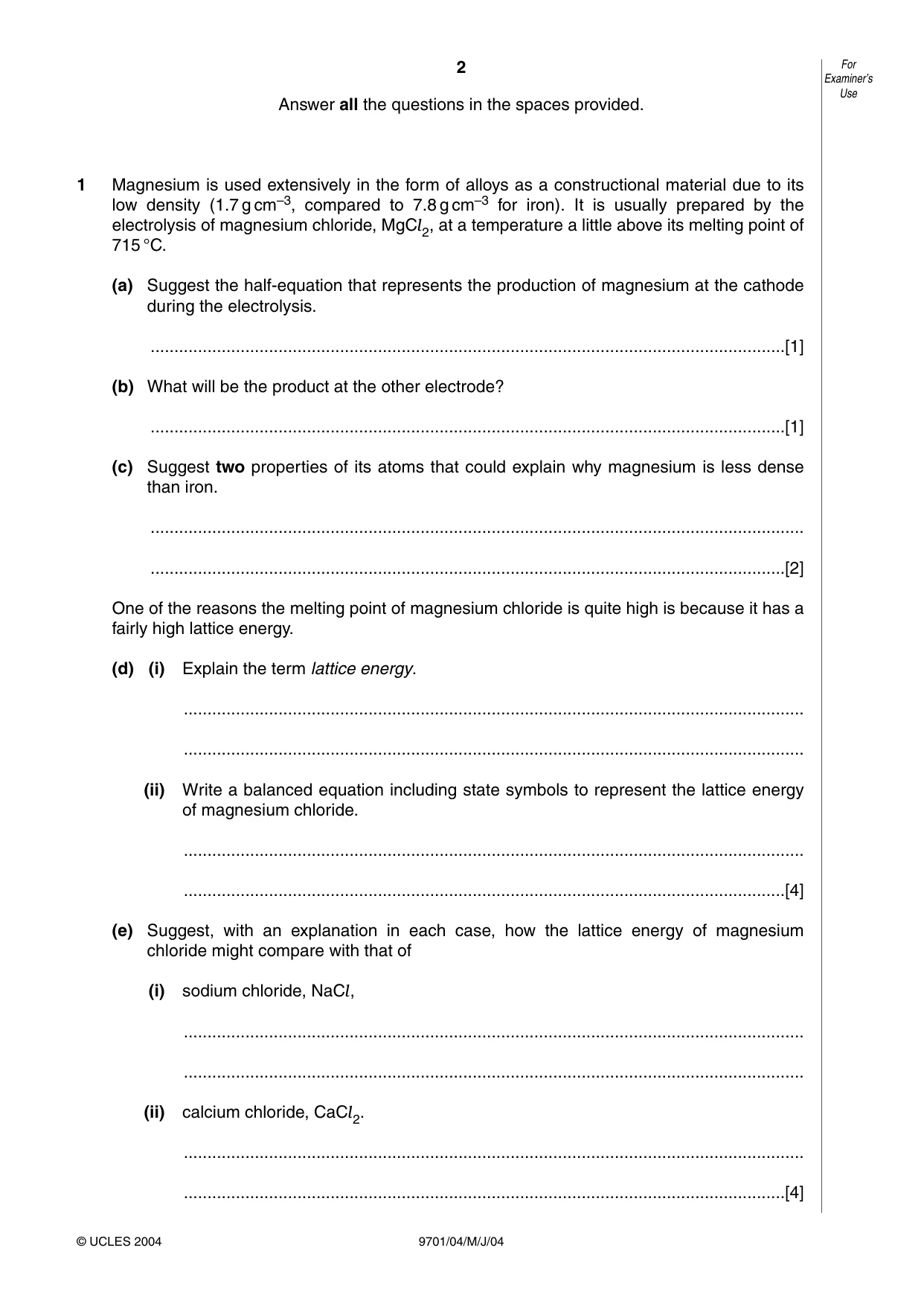 Cambridge A Level Chemistry 9701 2004 May/June Paper 4 · Variant 1 question paper, page 2 of 12