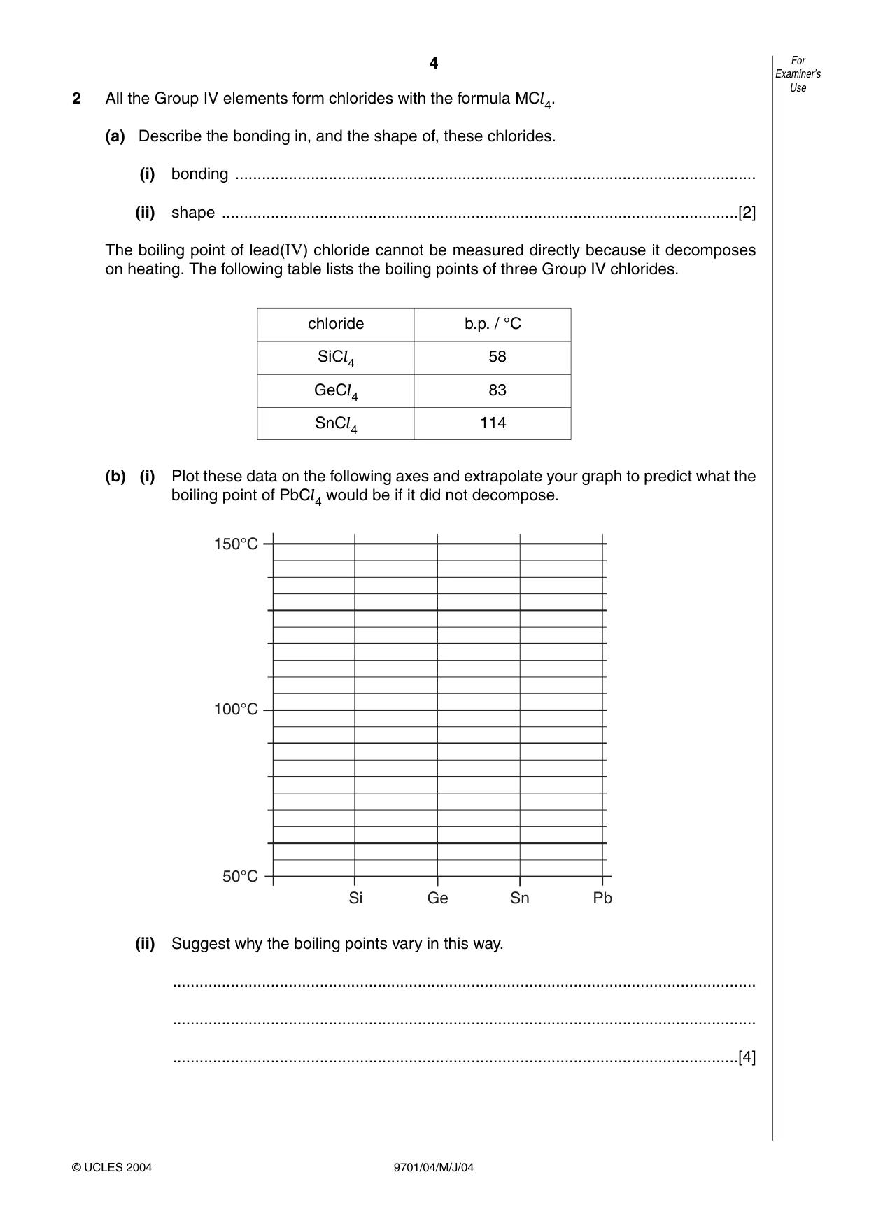 Cambridge A Level Chemistry 9701 2004 May/June Paper 4 · Variant 1 question paper, page 4 of 12