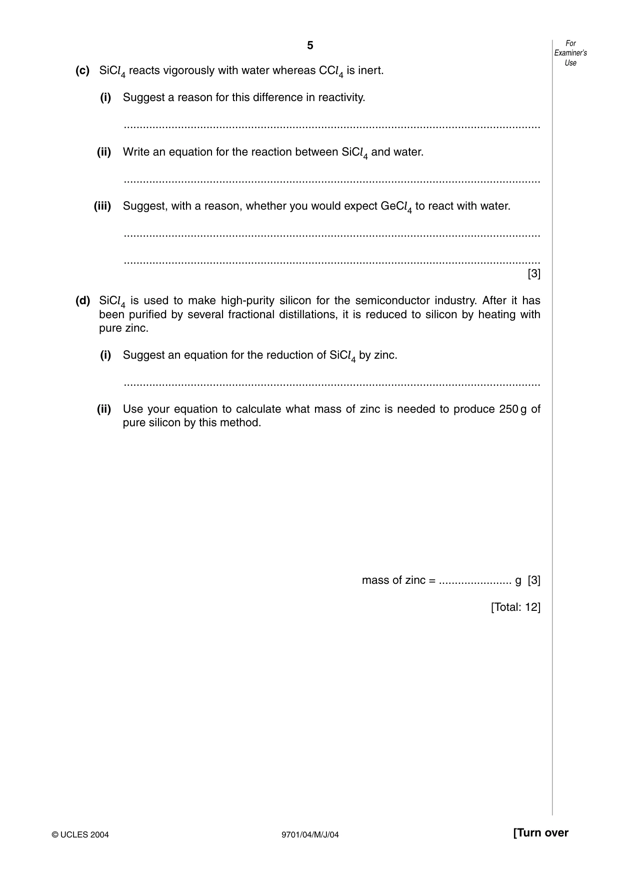 Cambridge A Level Chemistry 9701 2004 May/June Paper 4 · Variant 1 question paper, page 5 of 12