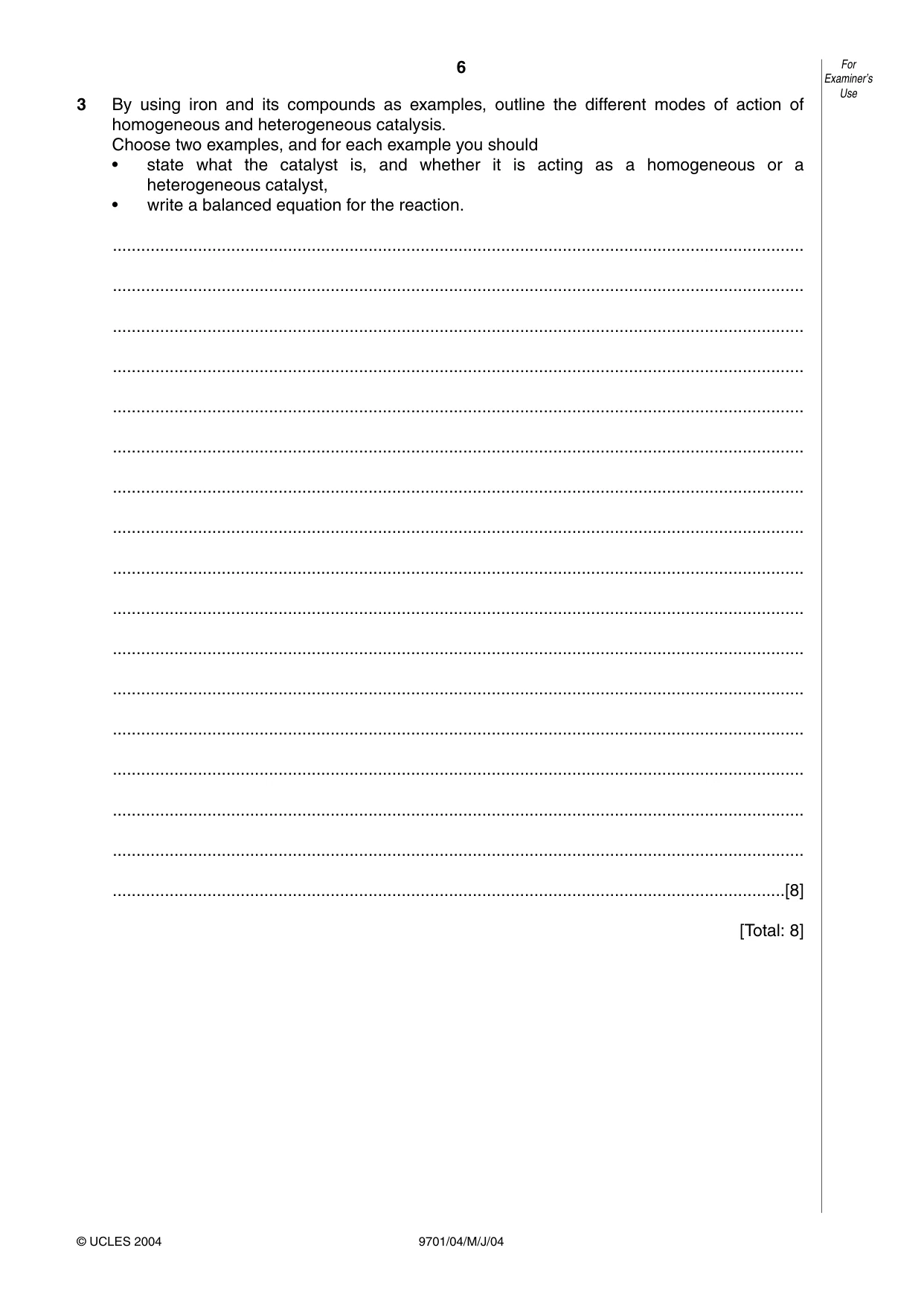 Cambridge A Level Chemistry 9701 2004 May/June Paper 4 · Variant 1 question paper, page 6 of 12