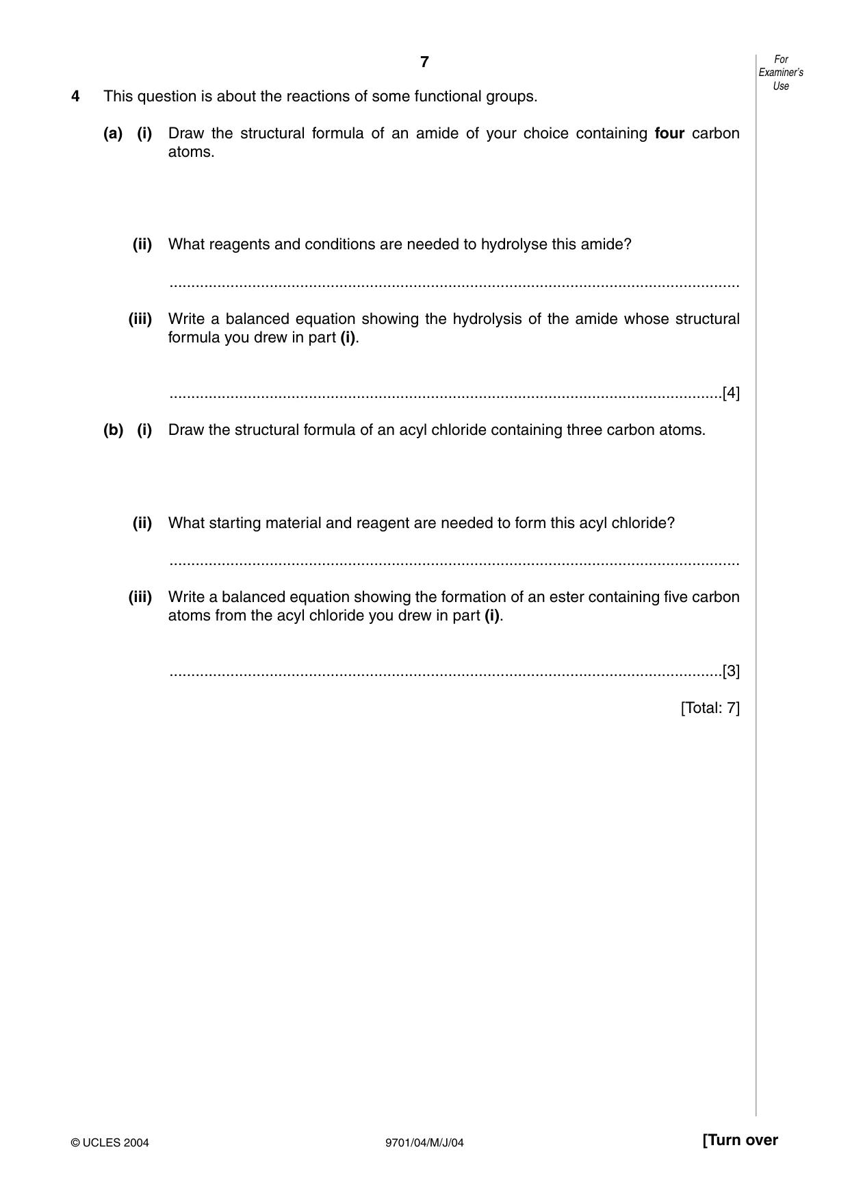 Cambridge A Level Chemistry 9701 2004 May/June Paper 4 · Variant 1 question paper, page 7 of 12