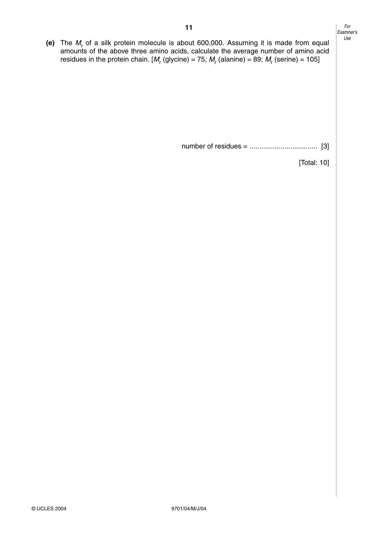 Cambridge A Level Chemistry 9701 2004 May/June Paper 4 · Variant 1 question paper, page 11 of 12