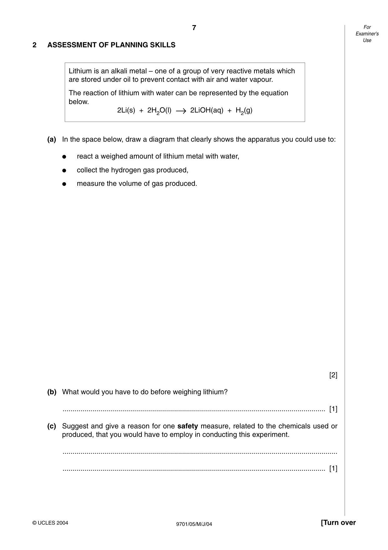 Cambridge A Level Chemistry 9701 2004 May/June Paper 5 · Variant 1 question paper, page 7 of 8