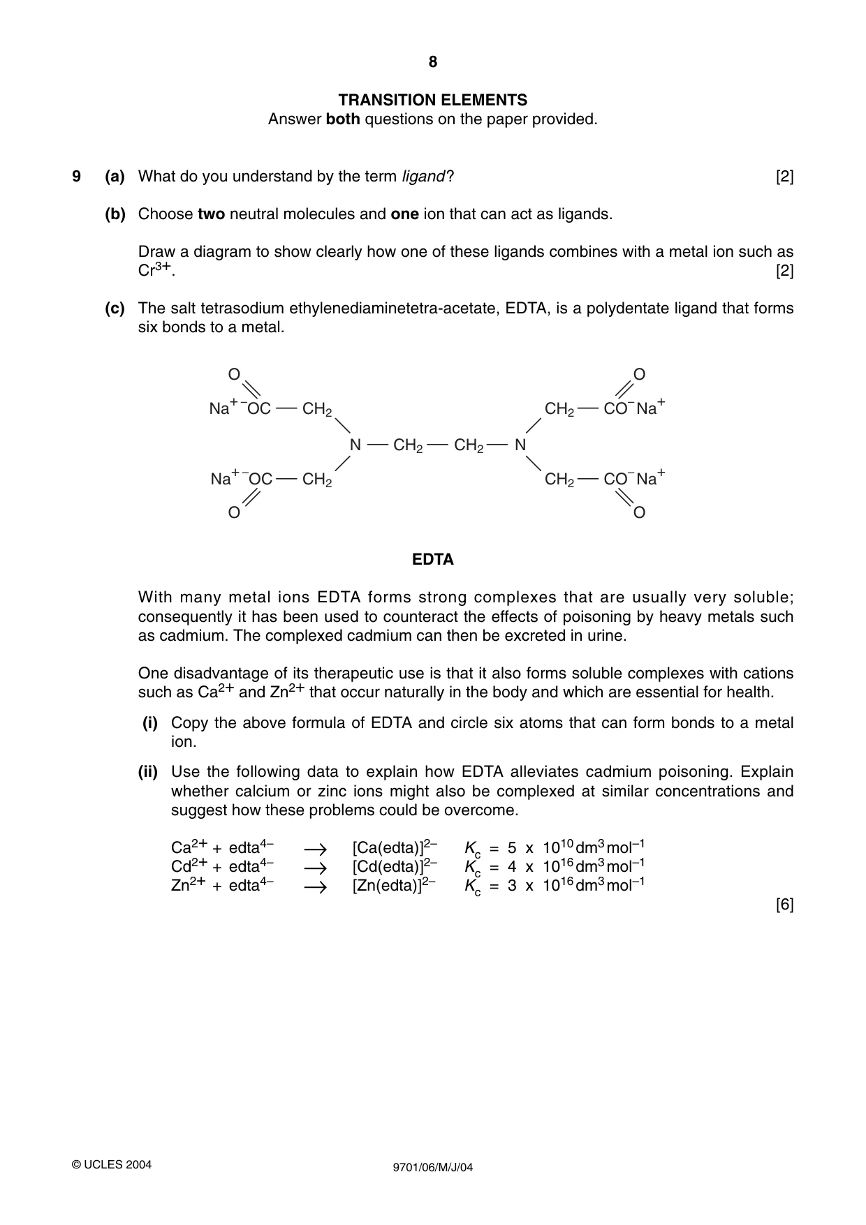 Cambridge A Level Chemistry 9701 2004 May/June Paper 6 · Variant 1 question paper, page 8 of 12