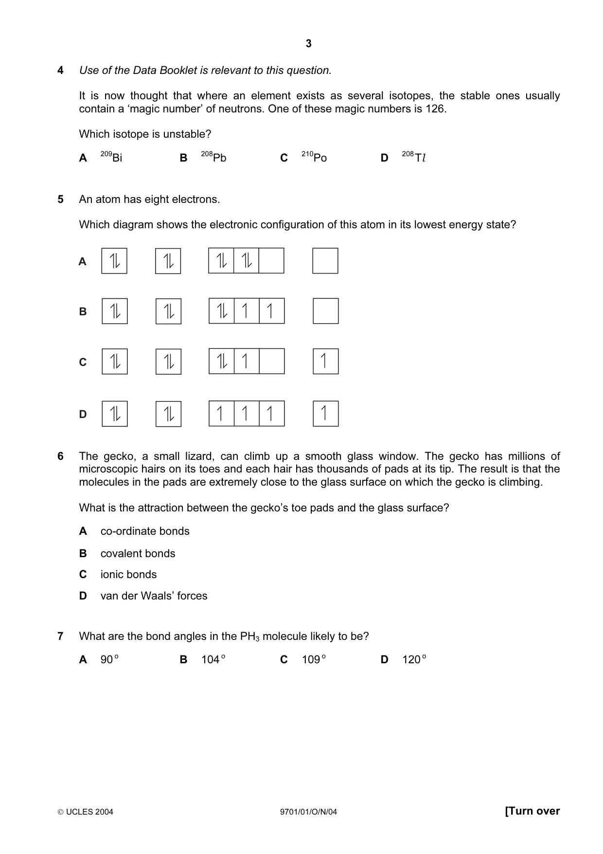 Cambridge A Level Chemistry 9701 2004 Oct/Nov Paper 1 · Variant 1 question paper, page 3 of 20