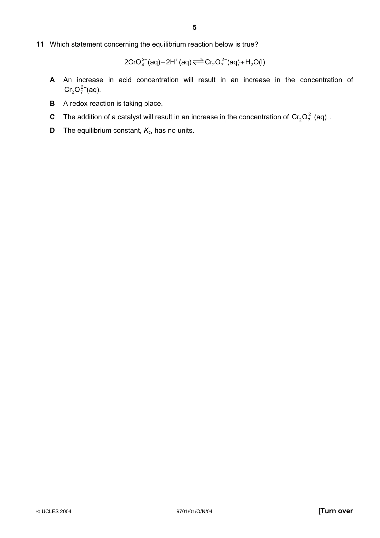 Cambridge A Level Chemistry 9701 2004 Oct/Nov Paper 1 · Variant 1 question paper, page 5 of 20