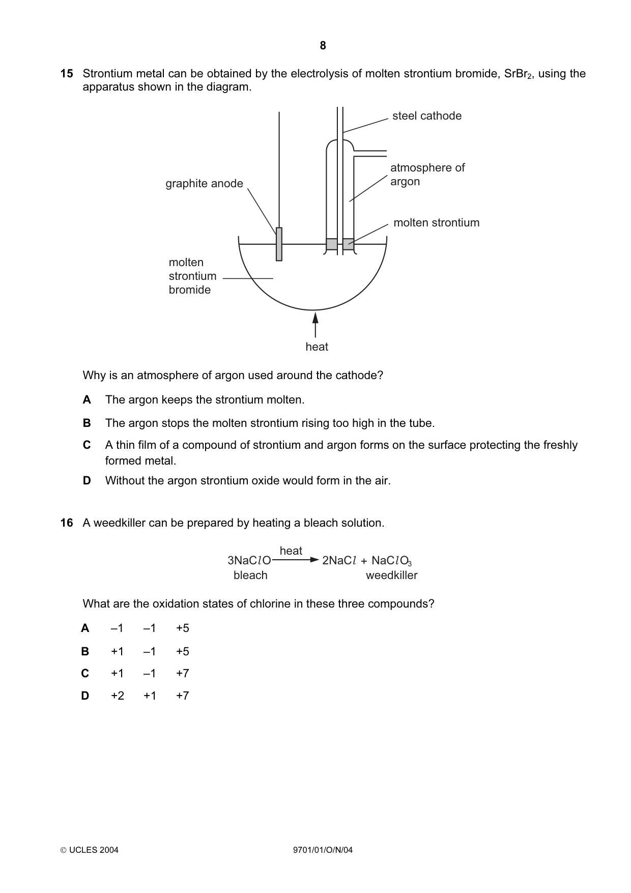 Cambridge A Level Chemistry 9701 2004 Oct/Nov Paper 1 · Variant 1 question paper, page 8 of 20