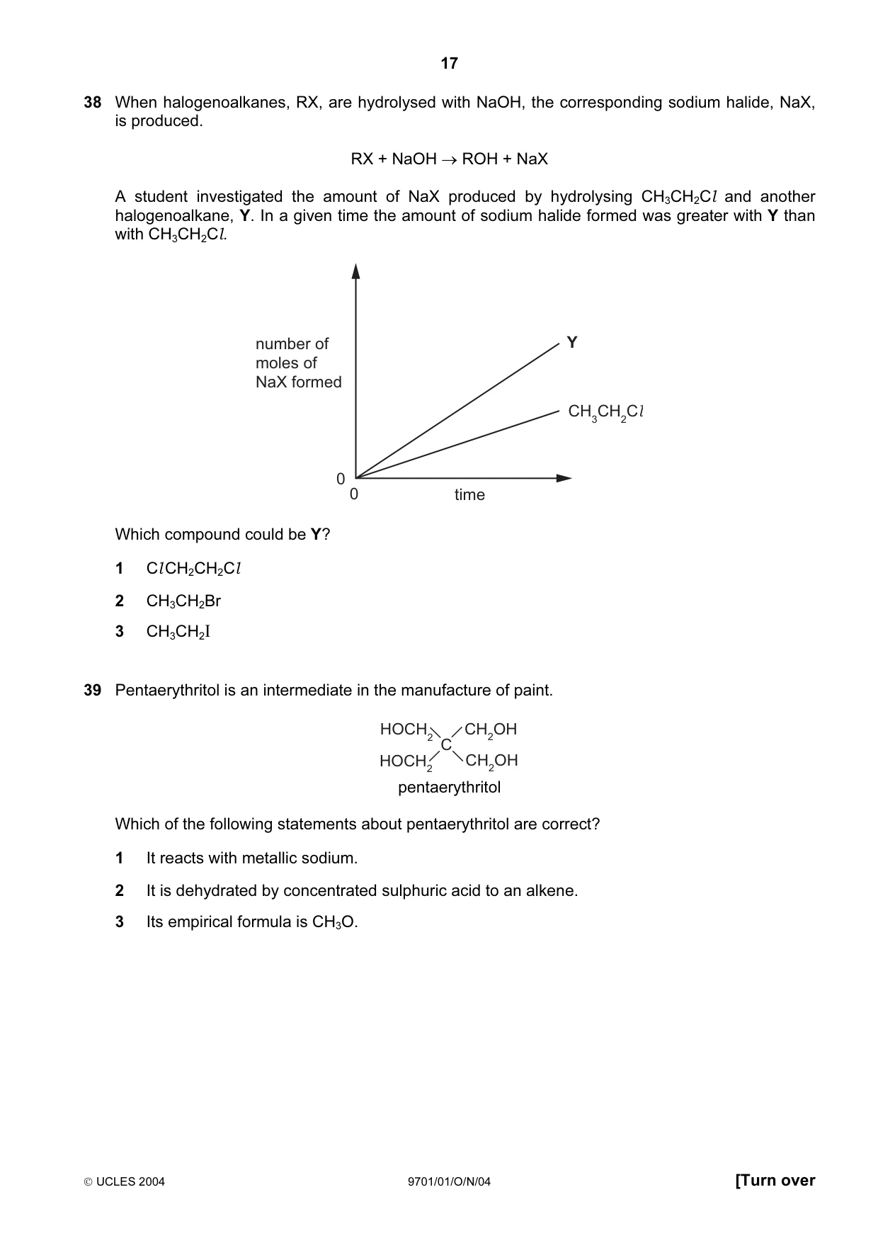 Cambridge A Level Chemistry 9701 2004 Oct/Nov Paper 1 · Variant 1 question paper, page 17 of 20