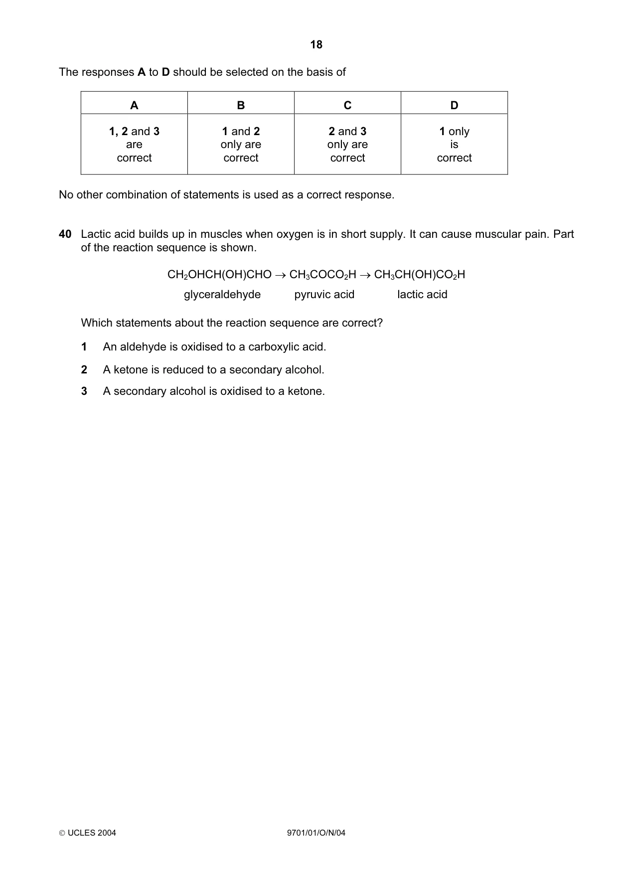 Cambridge A Level Chemistry 9701 2004 Oct/Nov Paper 1 · Variant 1 question paper, page 18 of 20