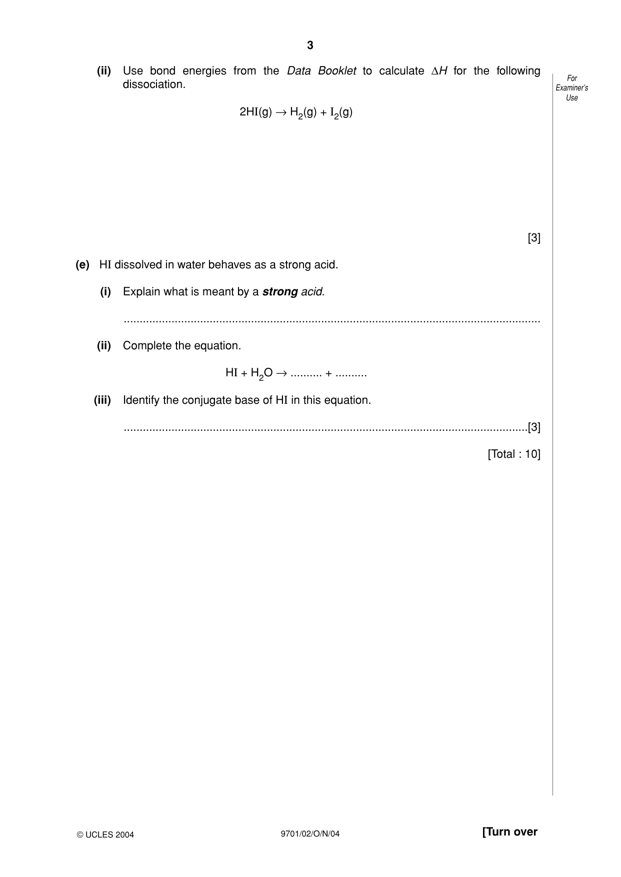 Cambridge A Level Chemistry 9701 2004 Oct/Nov Paper 2 · Variant 1 question paper, page 3 of 12