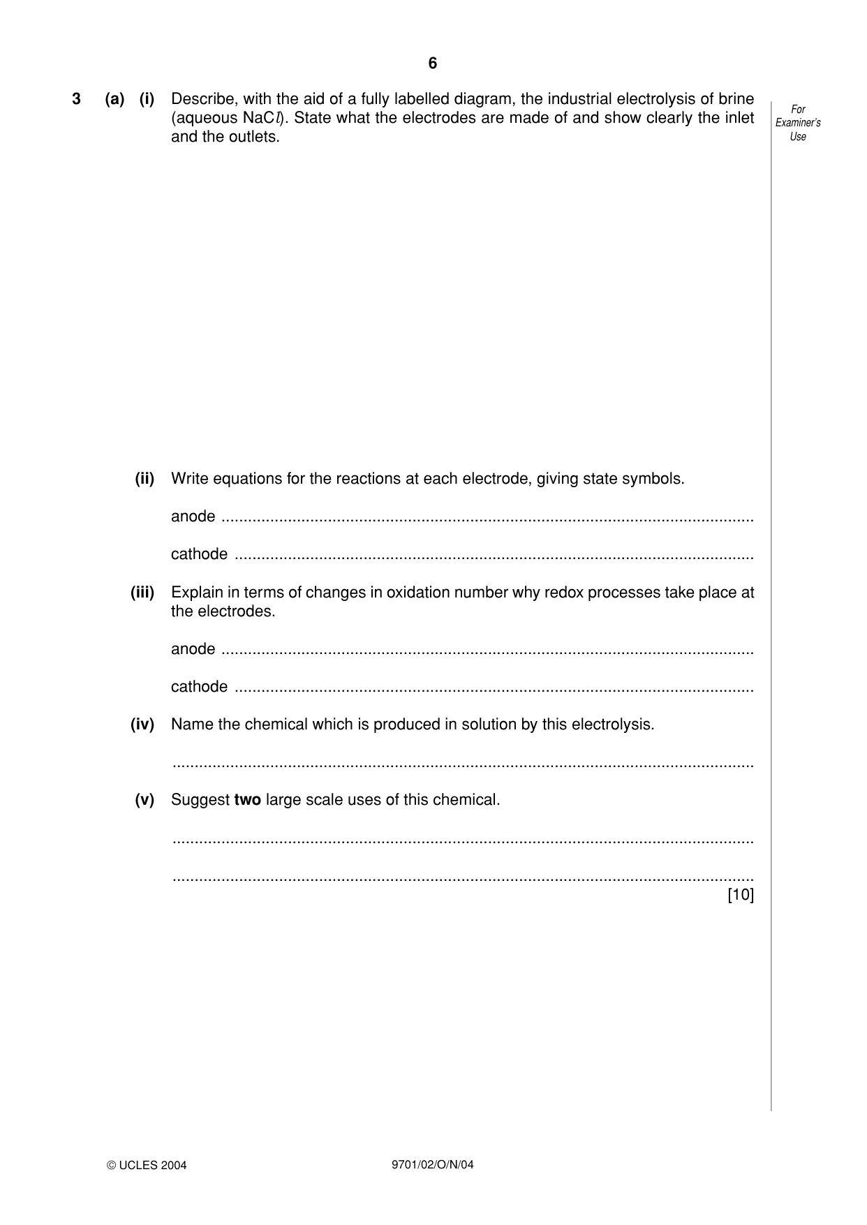 Cambridge A Level Chemistry 9701 2004 Oct/Nov Paper 2 · Variant 1 question paper, page 6 of 12