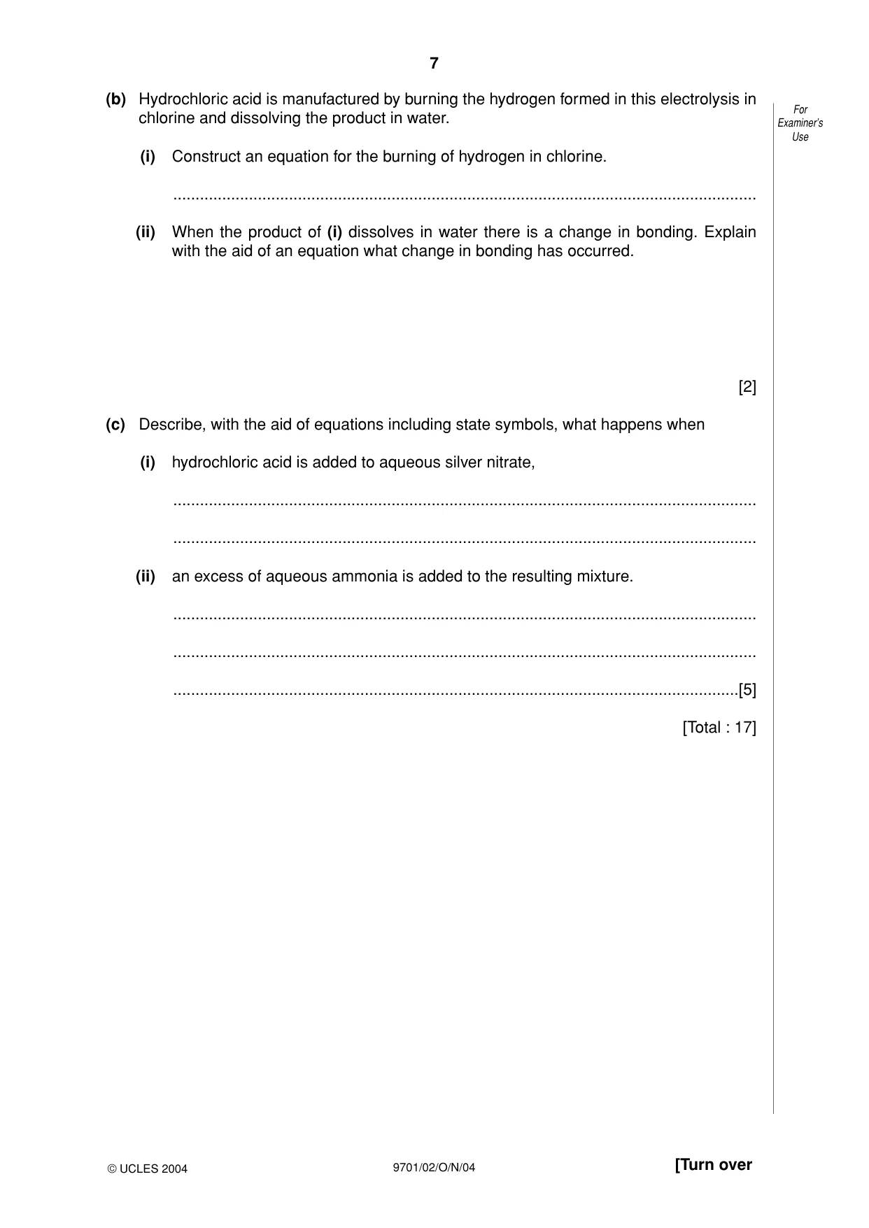 Cambridge A Level Chemistry 9701 2004 Oct/Nov Paper 2 · Variant 1 question paper, page 7 of 12