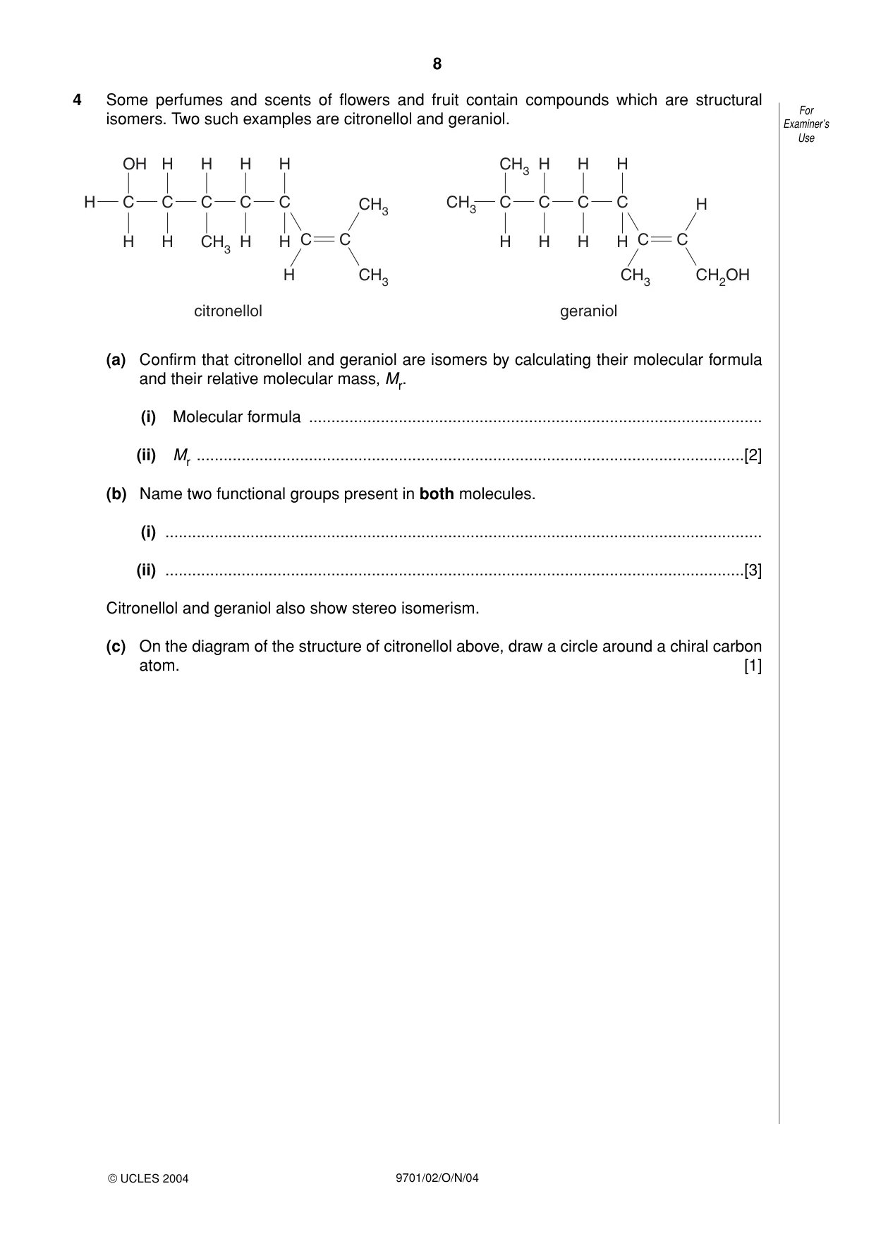 Cambridge A Level Chemistry 9701 2004 Oct/Nov Paper 2 · Variant 1 question paper, page 8 of 12