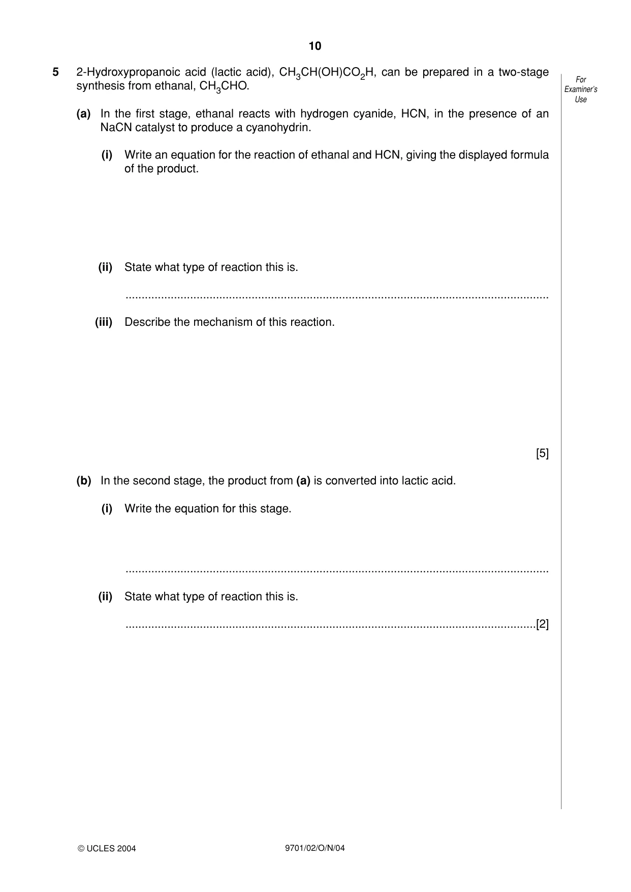 Cambridge A Level Chemistry 9701 2004 Oct/Nov Paper 2 · Variant 1 question paper, page 10 of 12